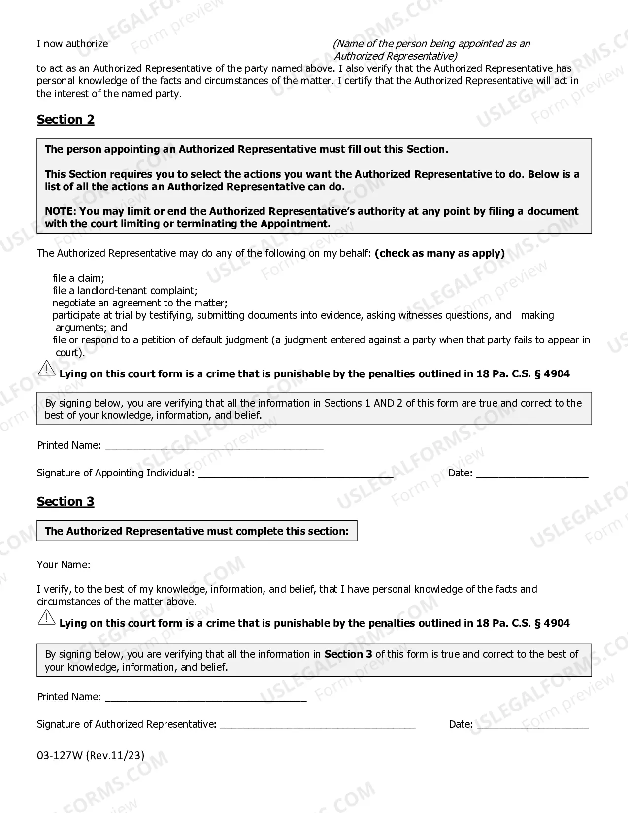 Preview 03-127W Appointment of Authorized Representative