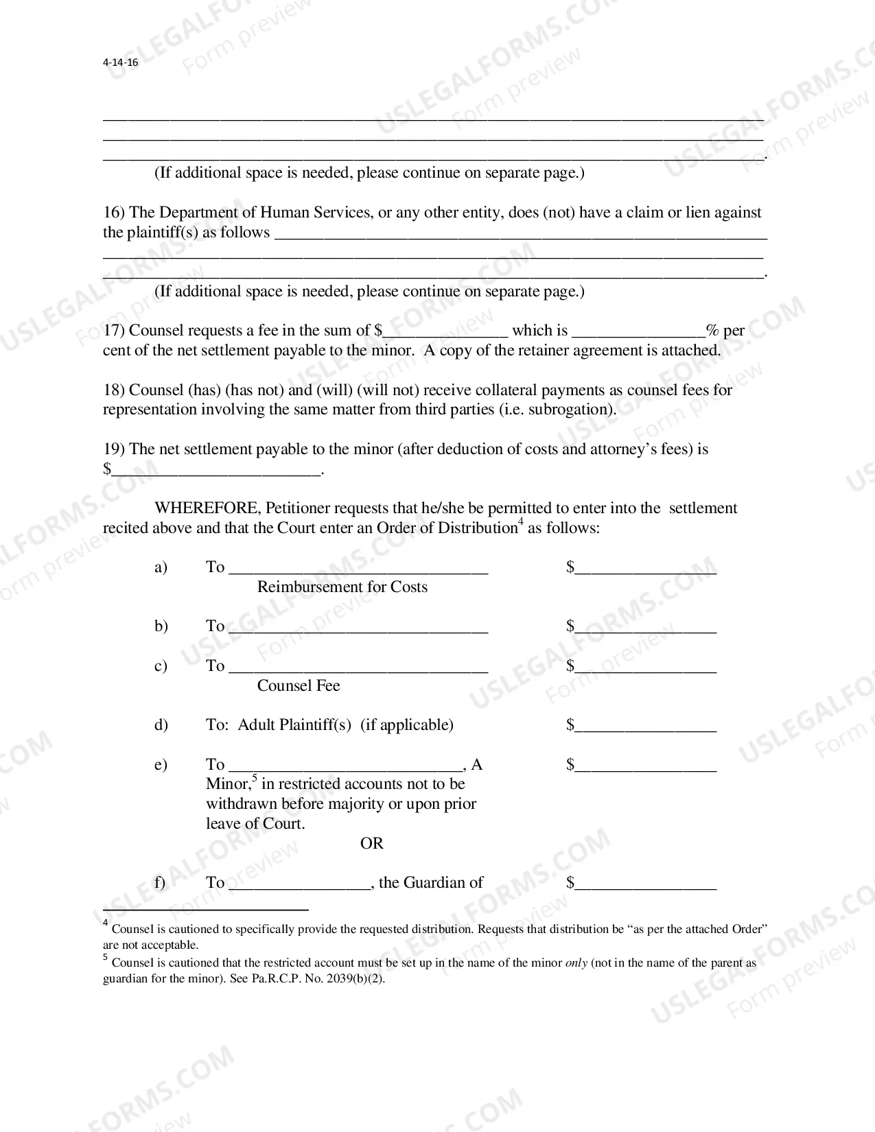 Preview Petition to Settle a Minor's Compromise
