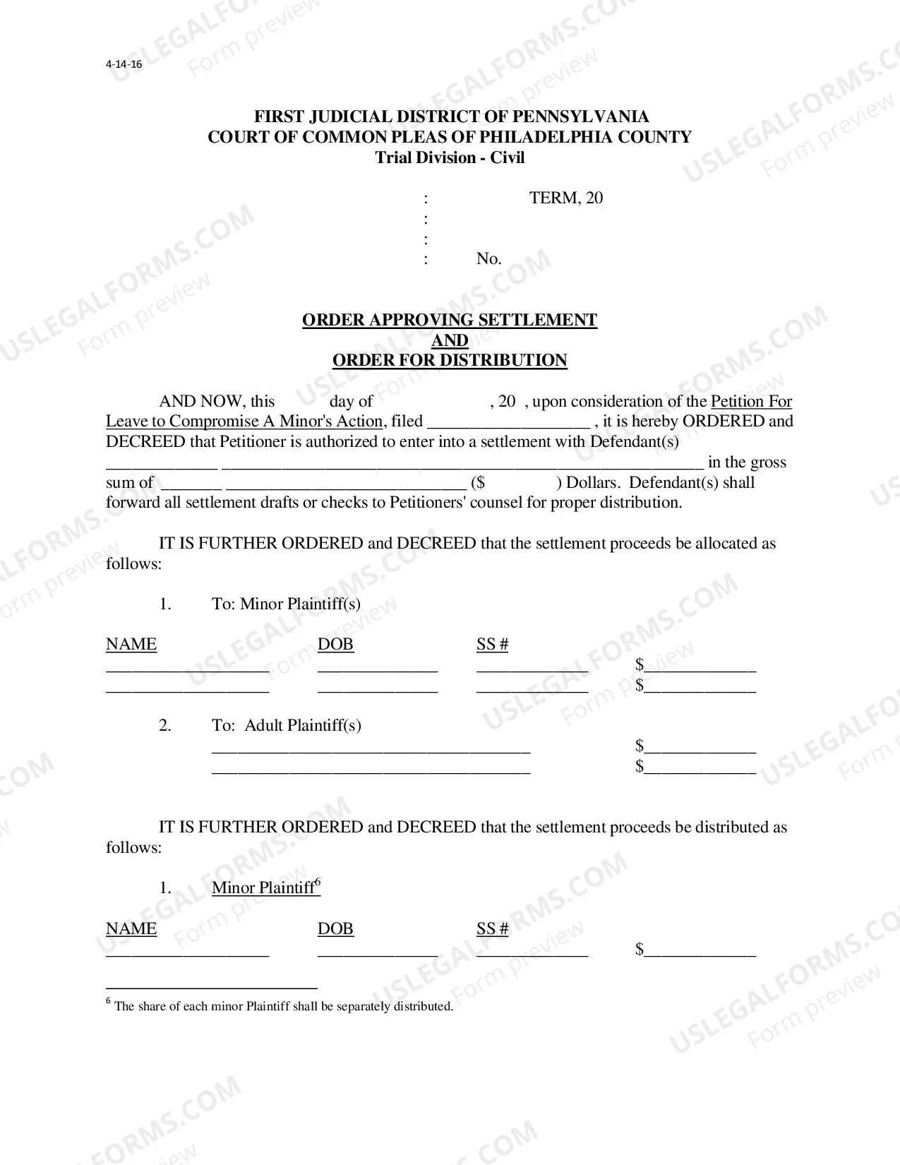 Preview Petition to Settle a Minor's Compromise
