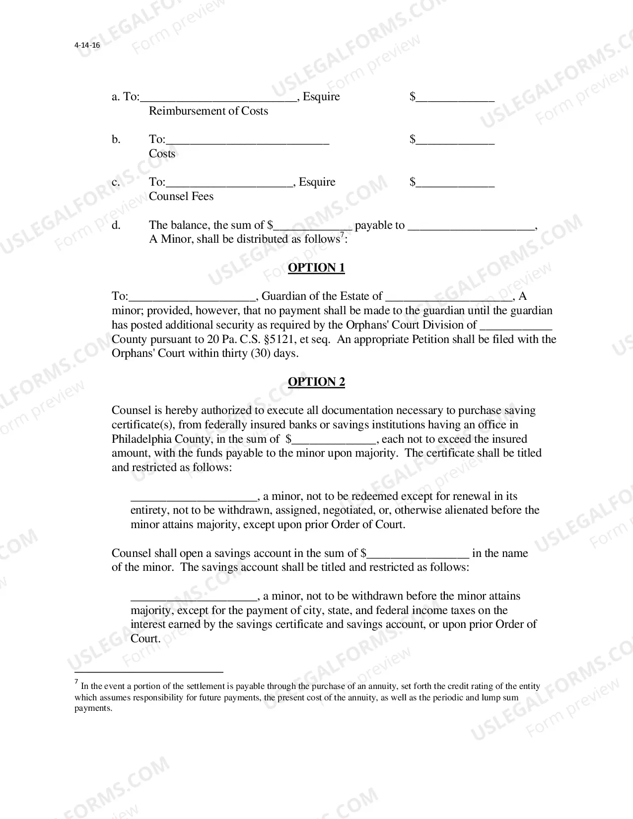 Preview Petition to Settle a Minor's Compromise