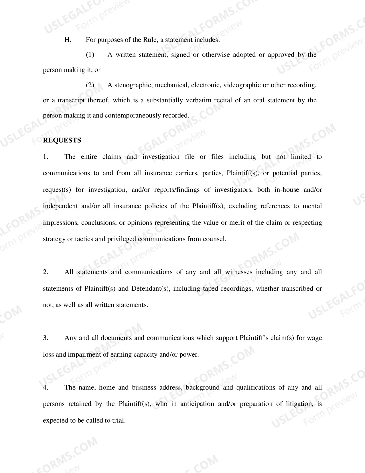Preview Defendant(s) Request for Production of Documents Directed to Plaintiff(s)