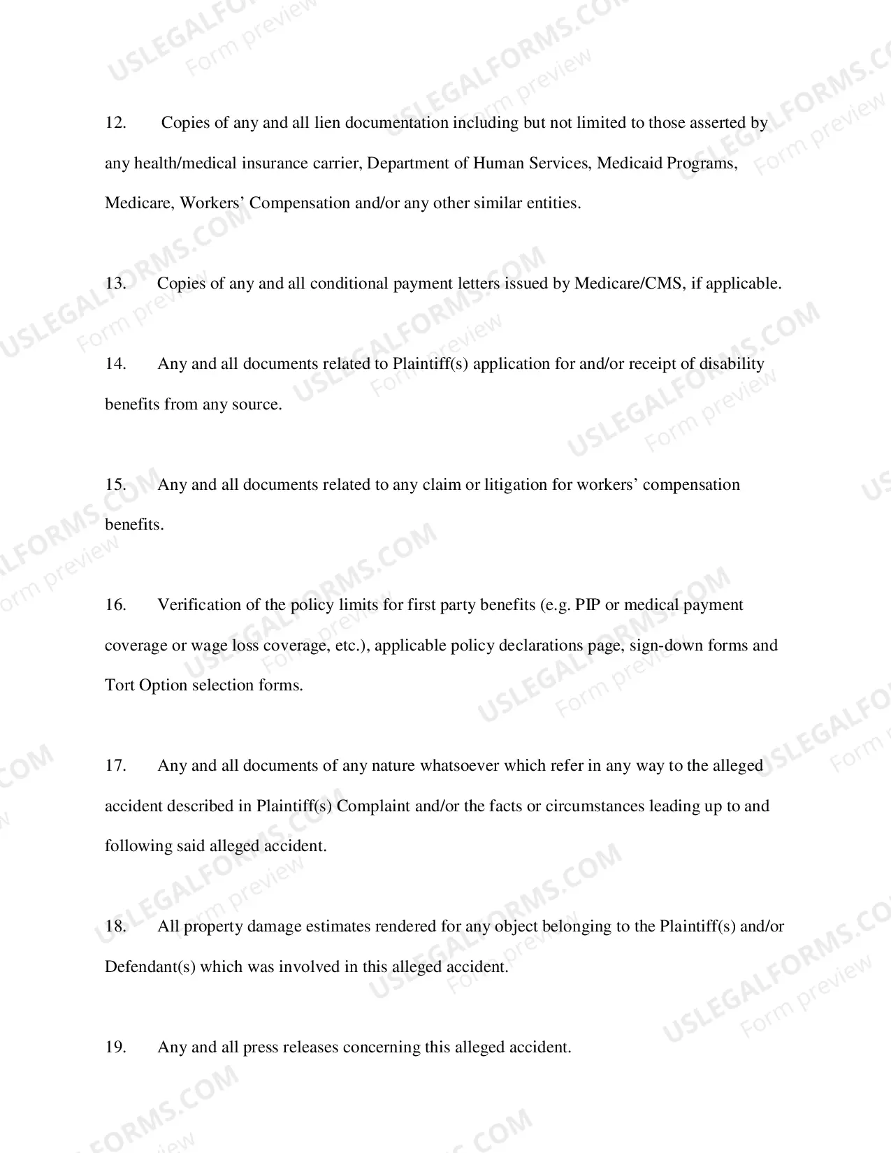 Preview Defendant(s) Request for Production of Documents Directed to Plaintiff(s)