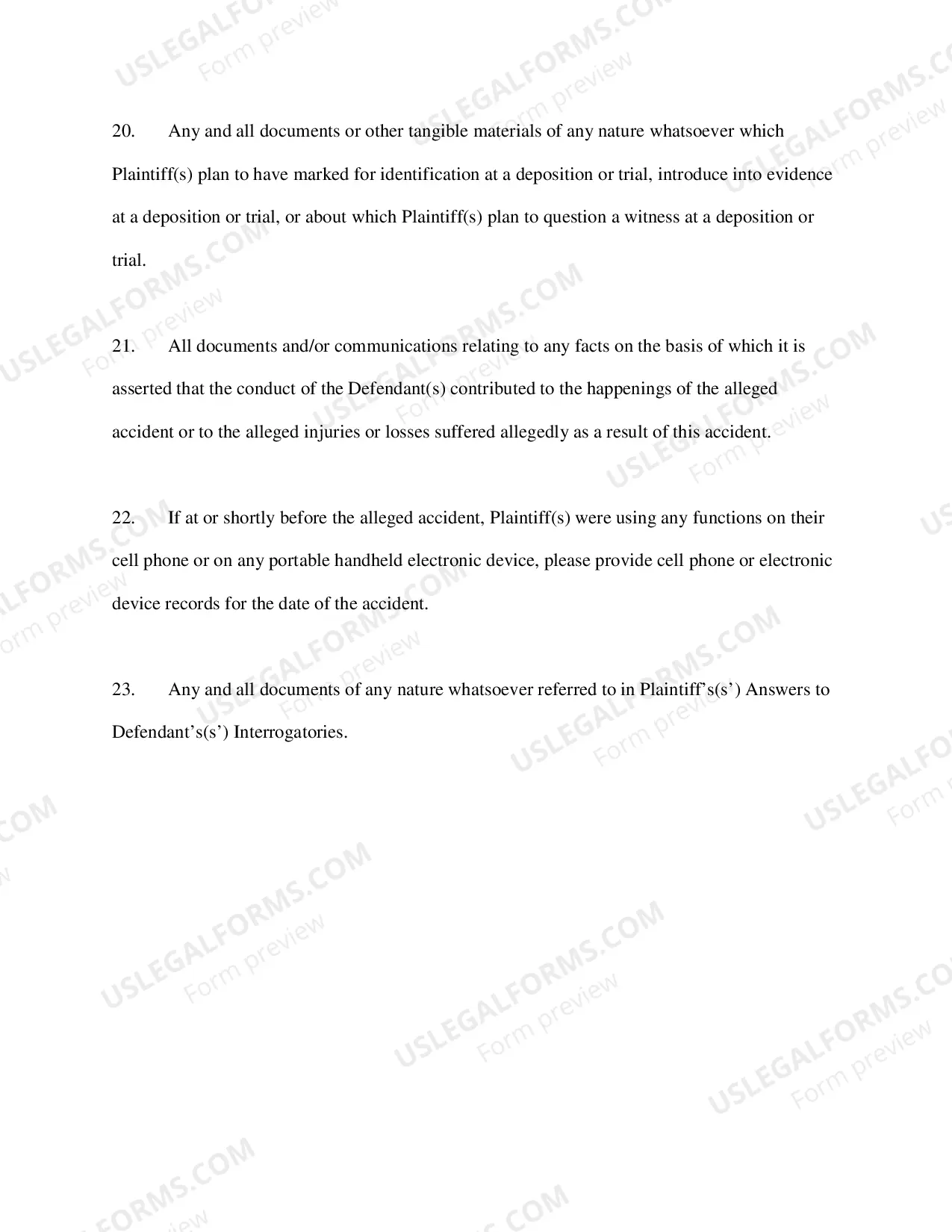 Preview Defendant(s) Request for Production of Documents Directed to Plaintiff(s)