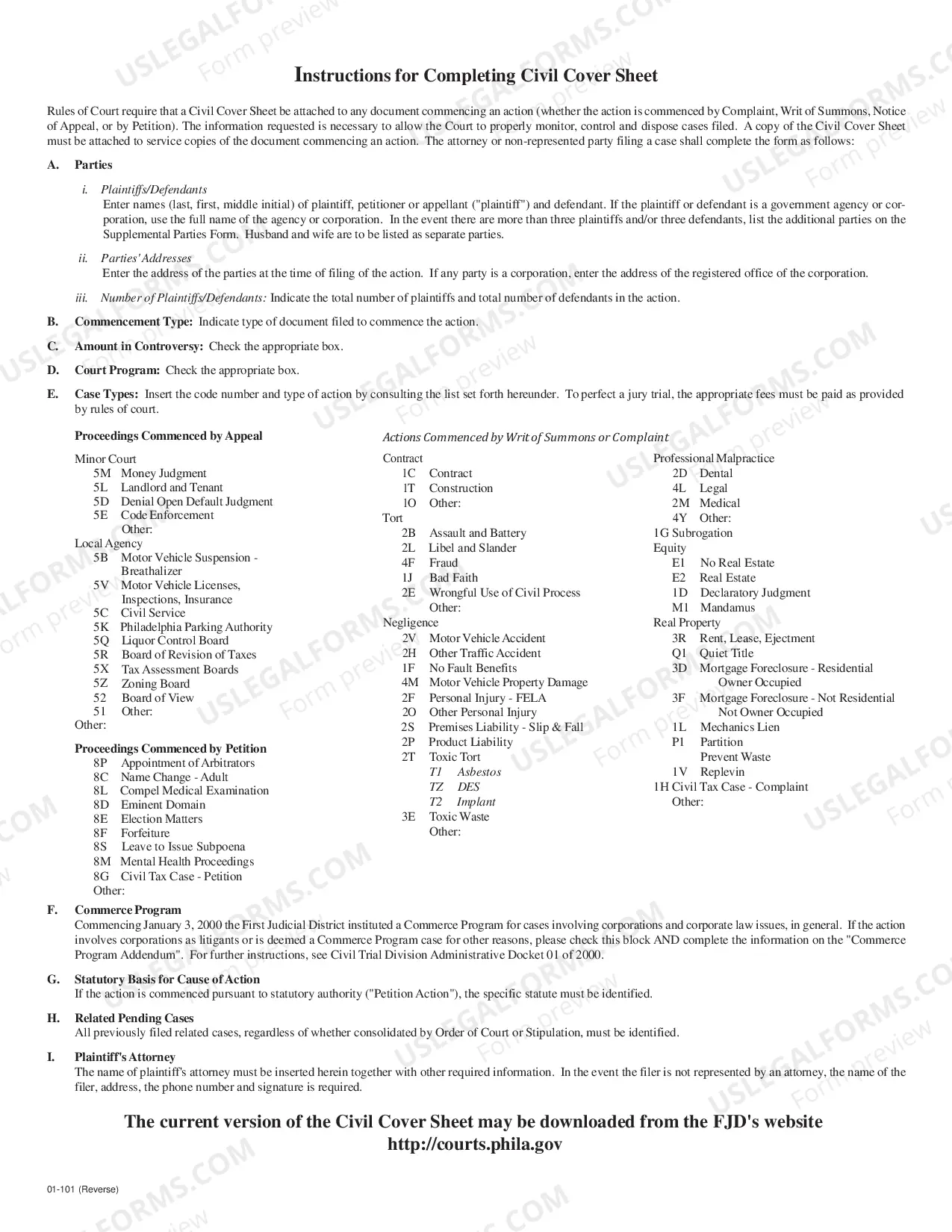 Preview Civil Cover Sheet - Form 01-101