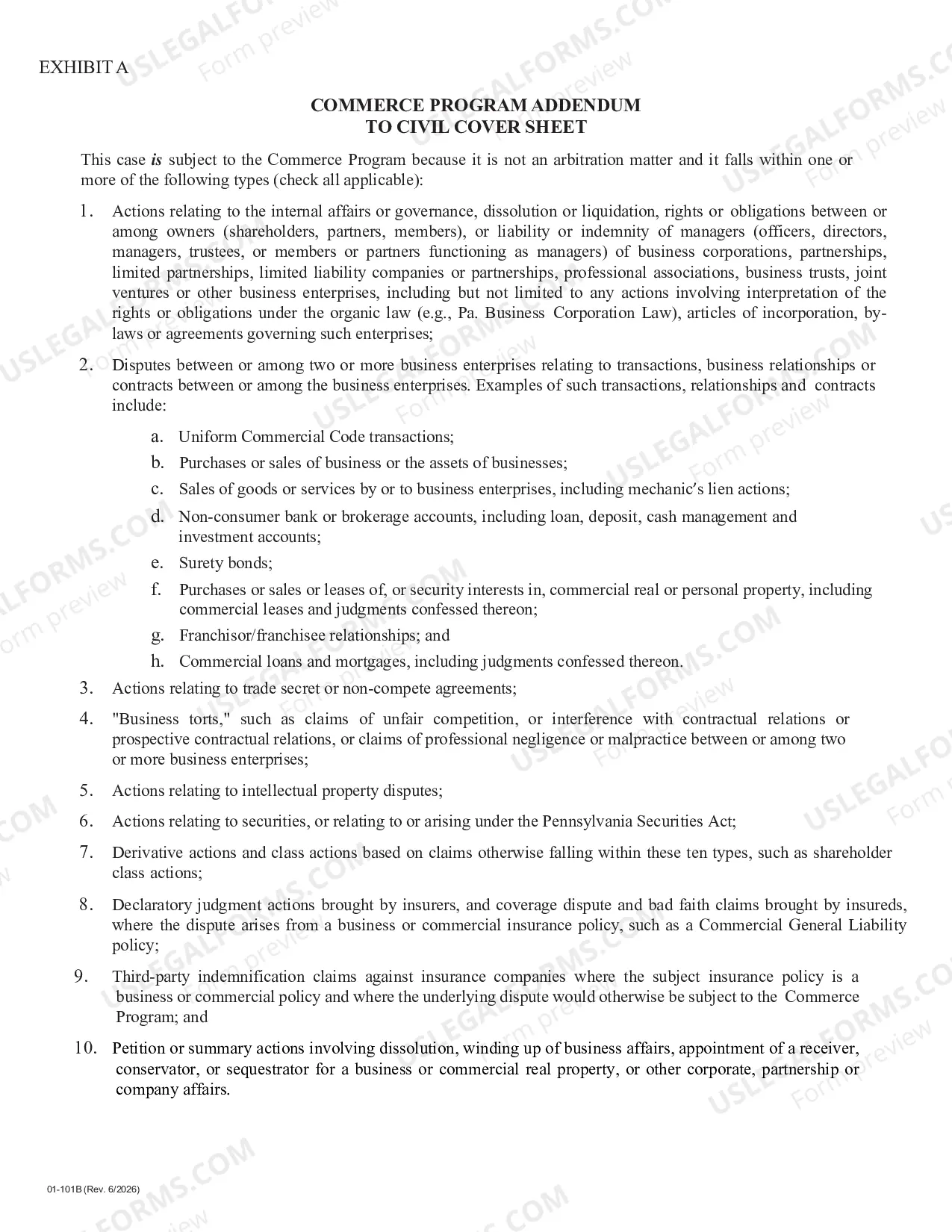 Preview Civil Cover Sheet and Commerce Program Addendum - Form 01-101B