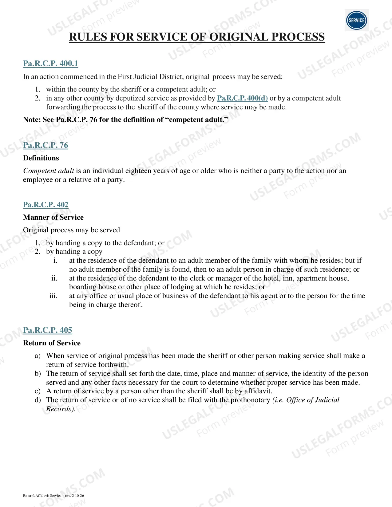 Preview Return of Service Affidavit