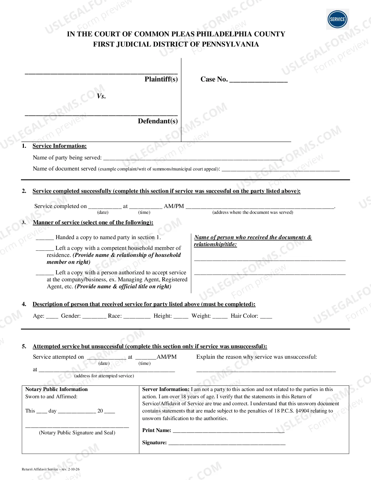 Preview Return of Service Affidavit