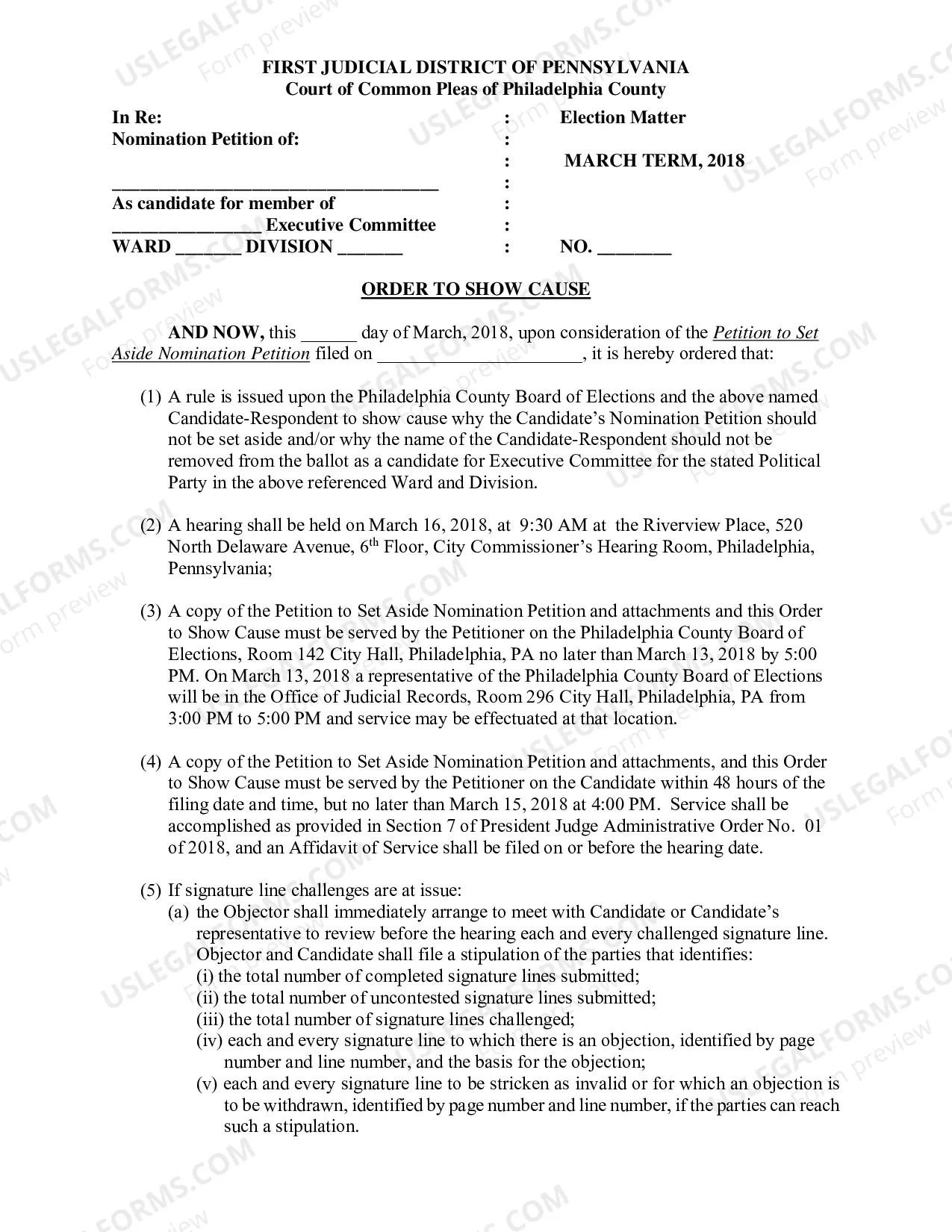 Preview Objections to Nomination Petitions - Primary Election, May 15, 2018