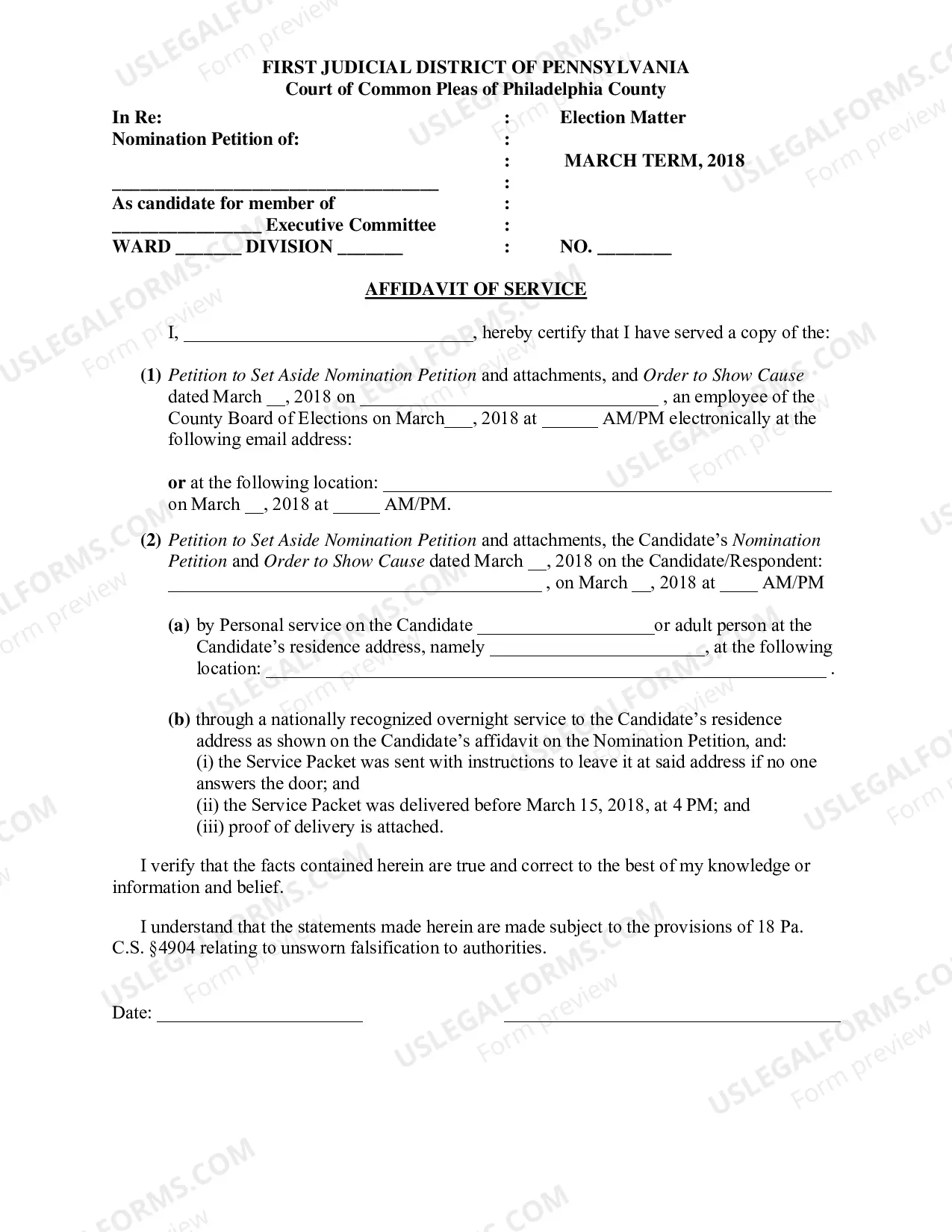 Preview Objections to Nomination Petitions - Primary Election, May 15, 2018