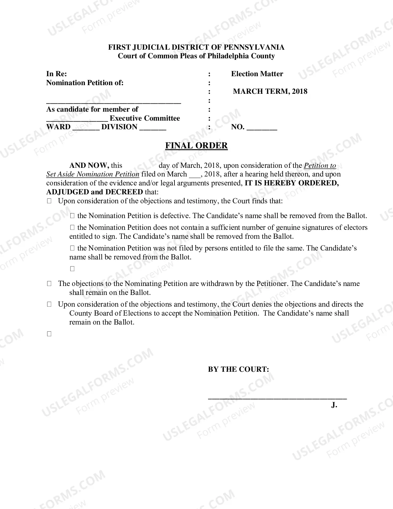 Preview Objections to Nomination Petitions - Primary Election, May 15, 2018