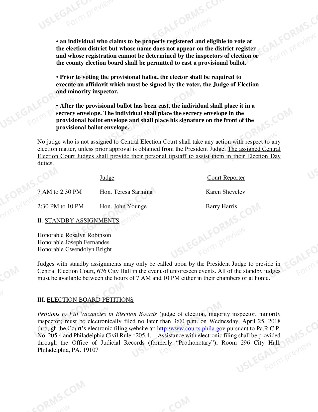 Preview ELECTiON DAY JUDICIAL ASSIGNMENTS 2018 Primary Election - Tuesday, May 15, 2018
