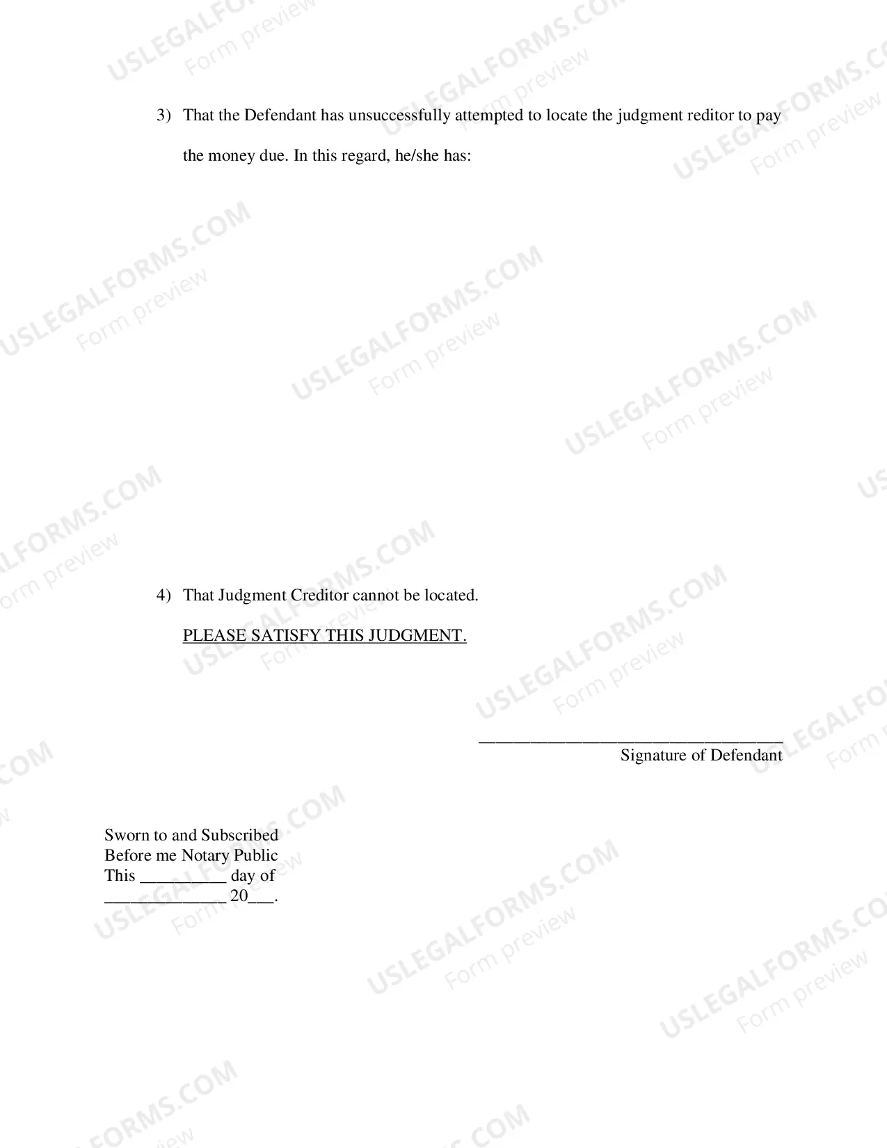 Preview Affidavit and Instructions to Satisfy Judgment - Motor Vehicle Case