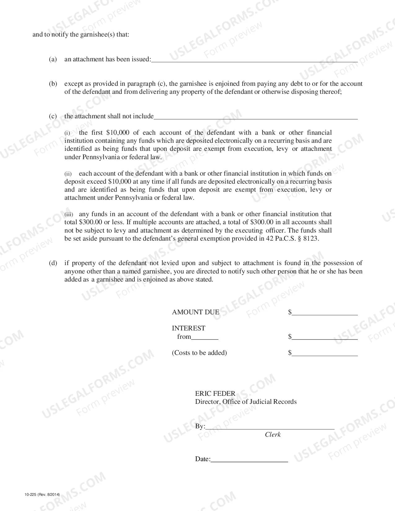 Preview Writ of Execution - Money Judgment - Form 10-225