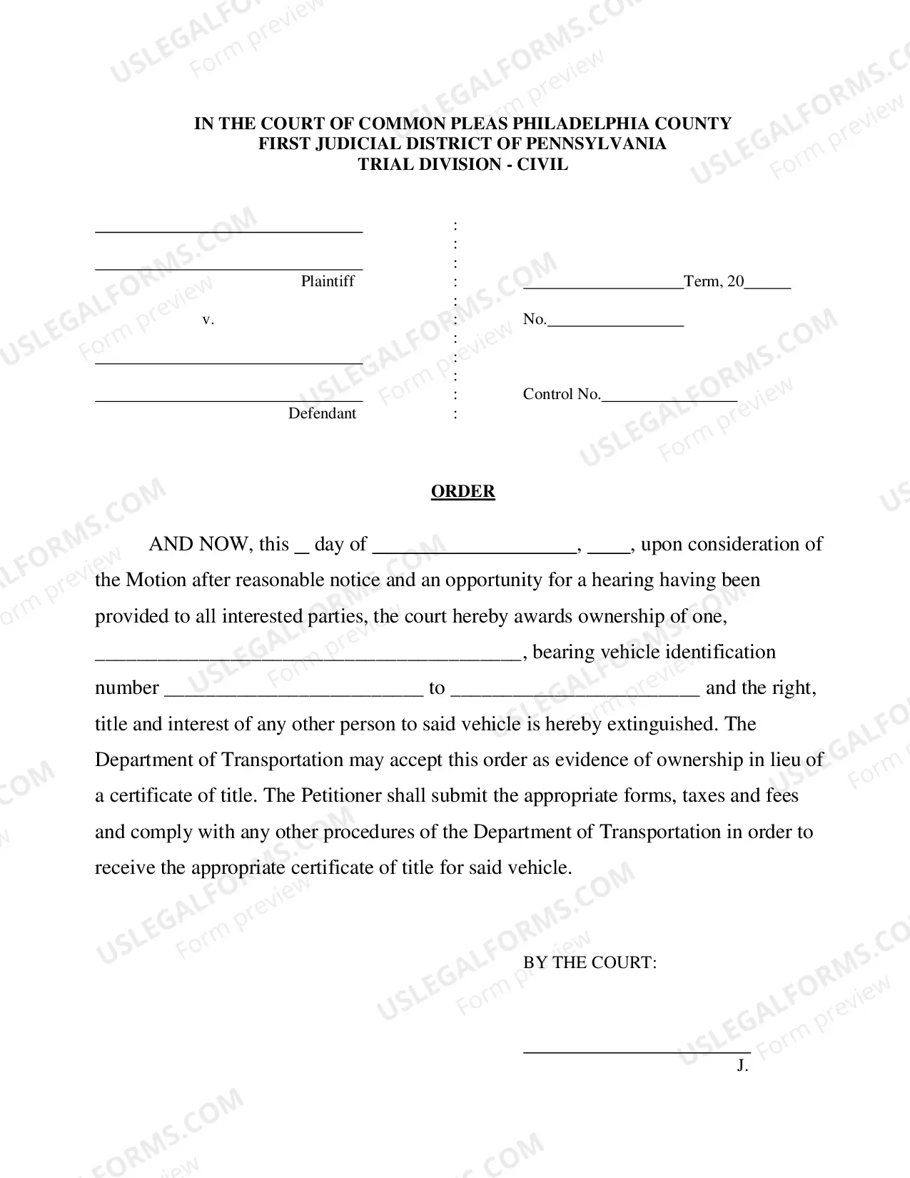 Preview Motion For Title of Vehicle