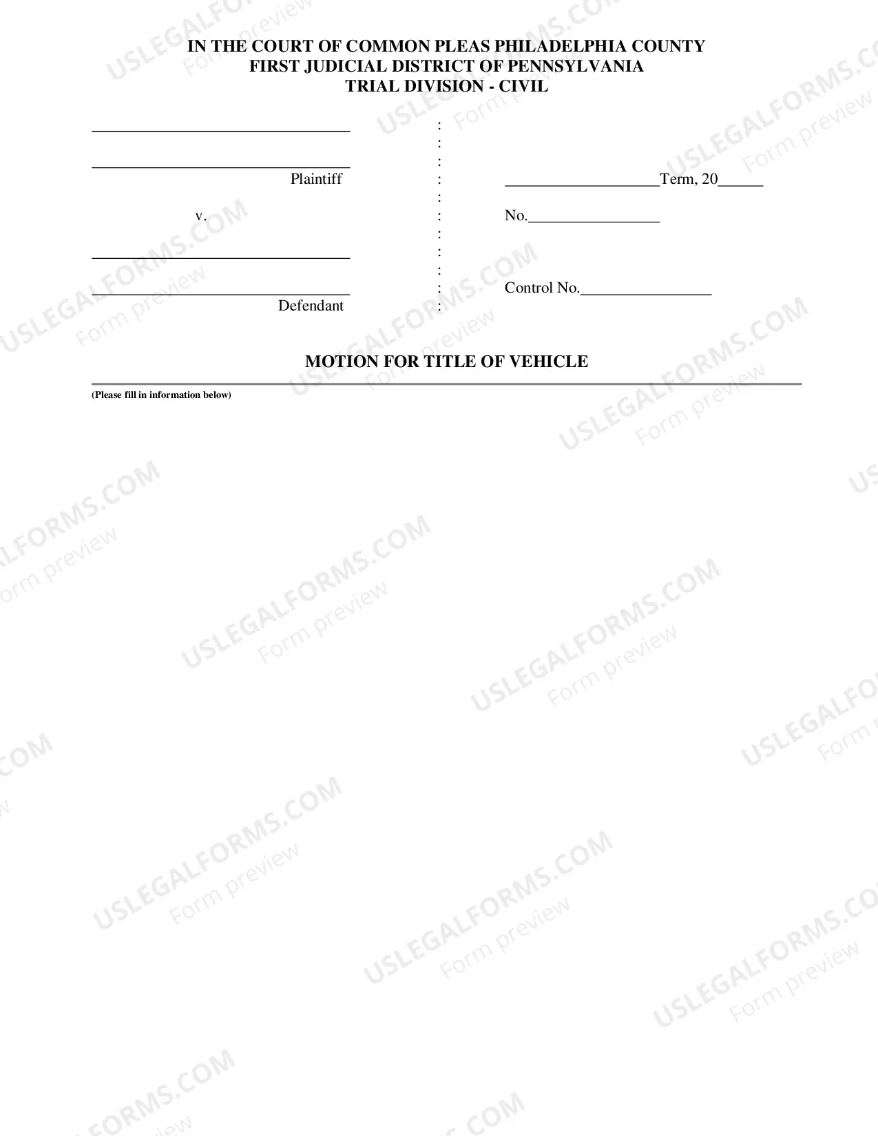 Preview Motion For Title of Vehicle