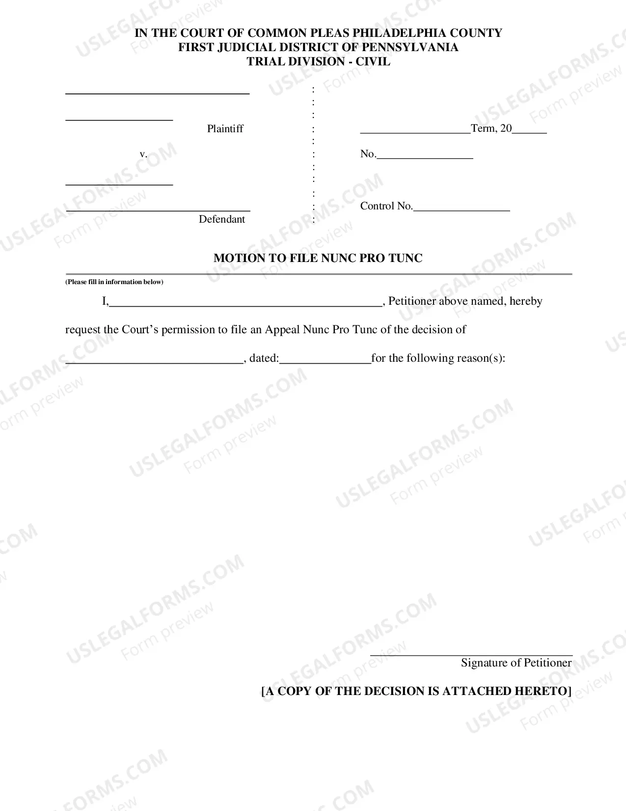Preview Motion to File Nunc Pro Tunc
