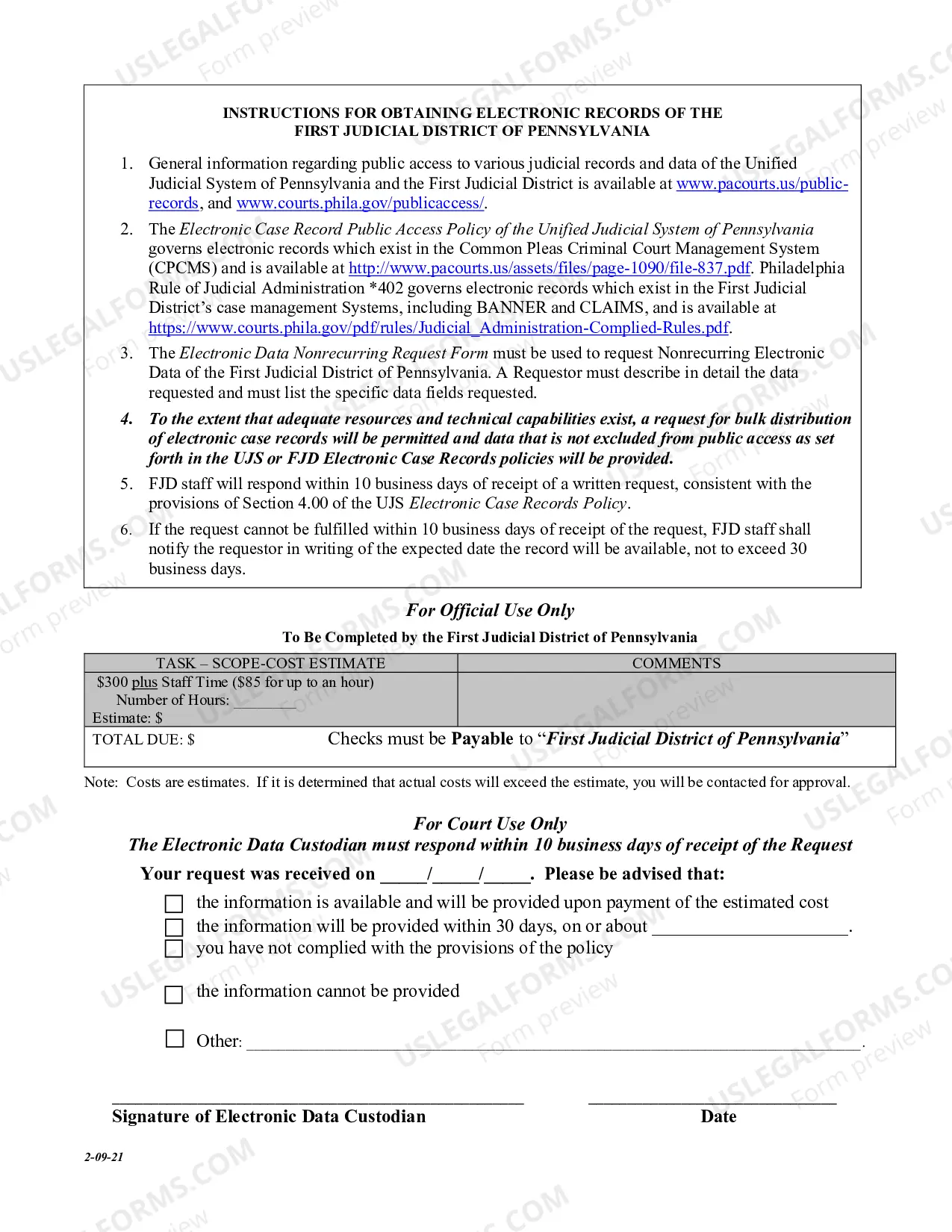 Preview Electronic Case Records Nonrecurring Request Form