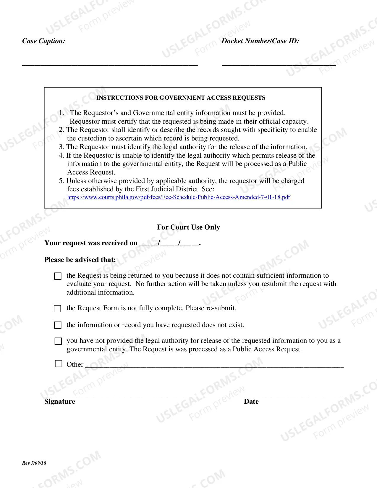 Preview Government Access Request Form (To be used by Governmental Entities)