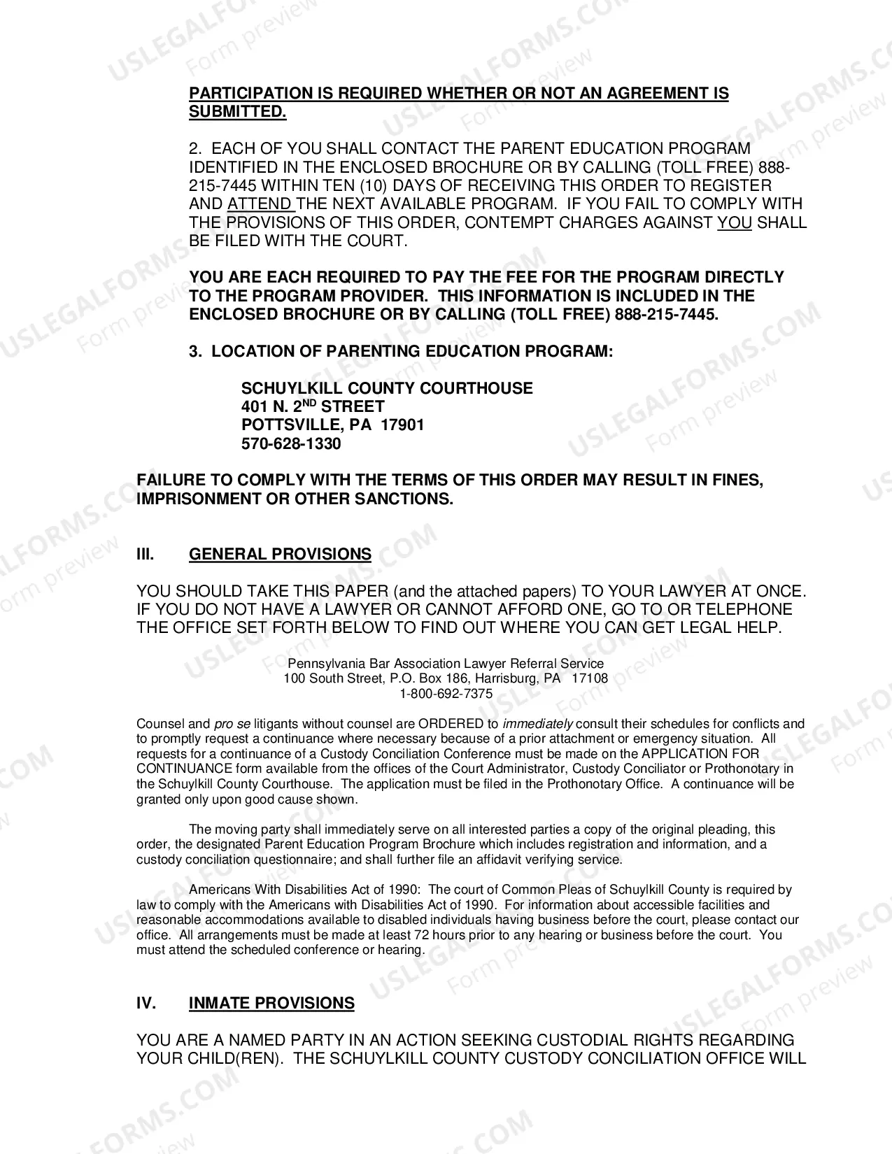 Preview Custody Scheduling Order