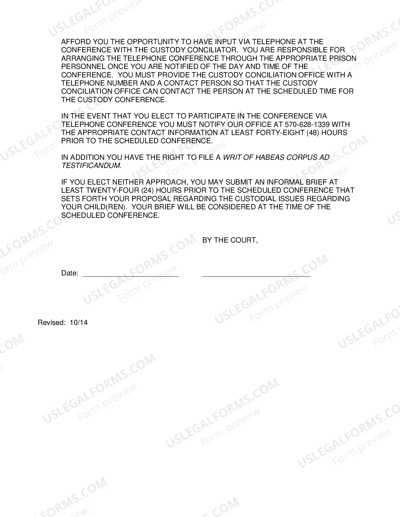 Preview Custody Scheduling Order