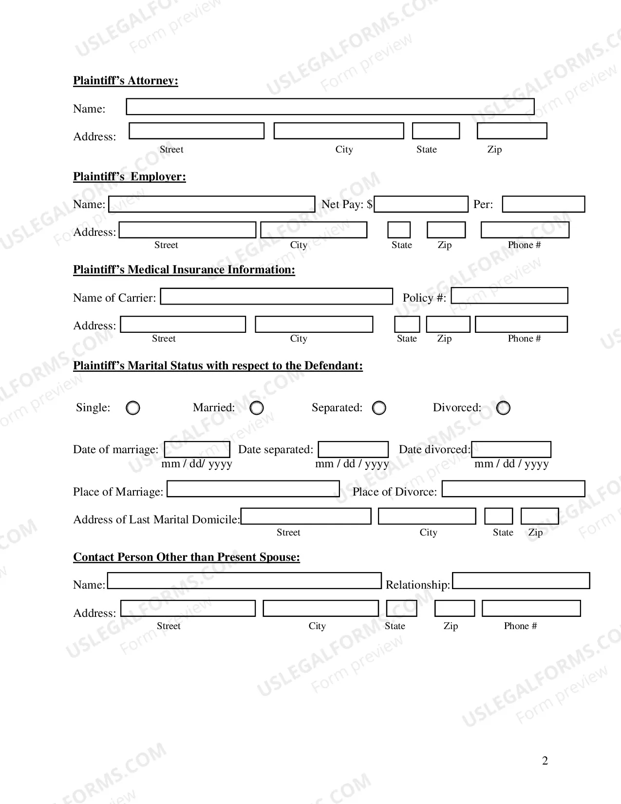 Preview Intake Information Questionnaire-Data Sheet