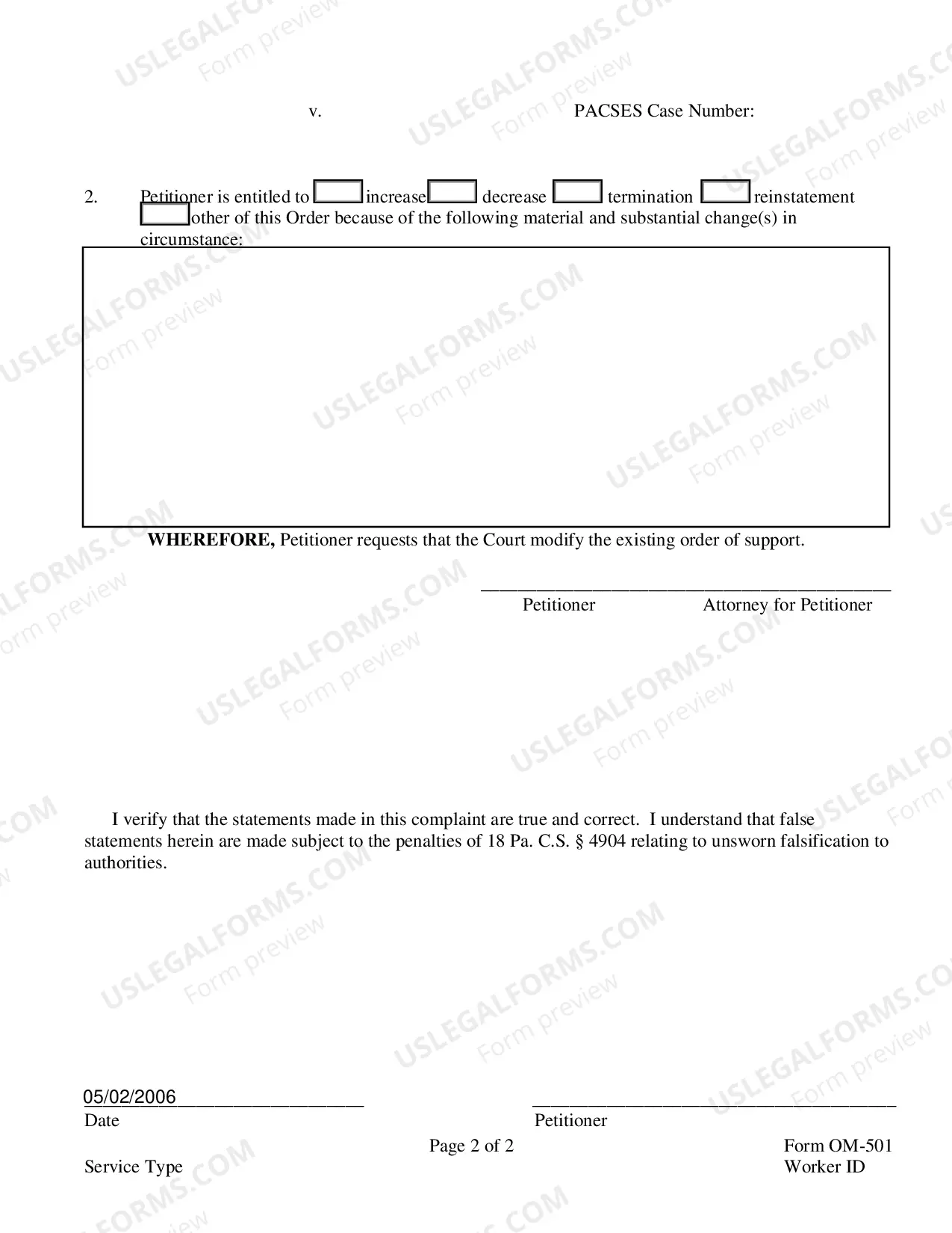 Preview Petition For Modification of An Existing Support Order