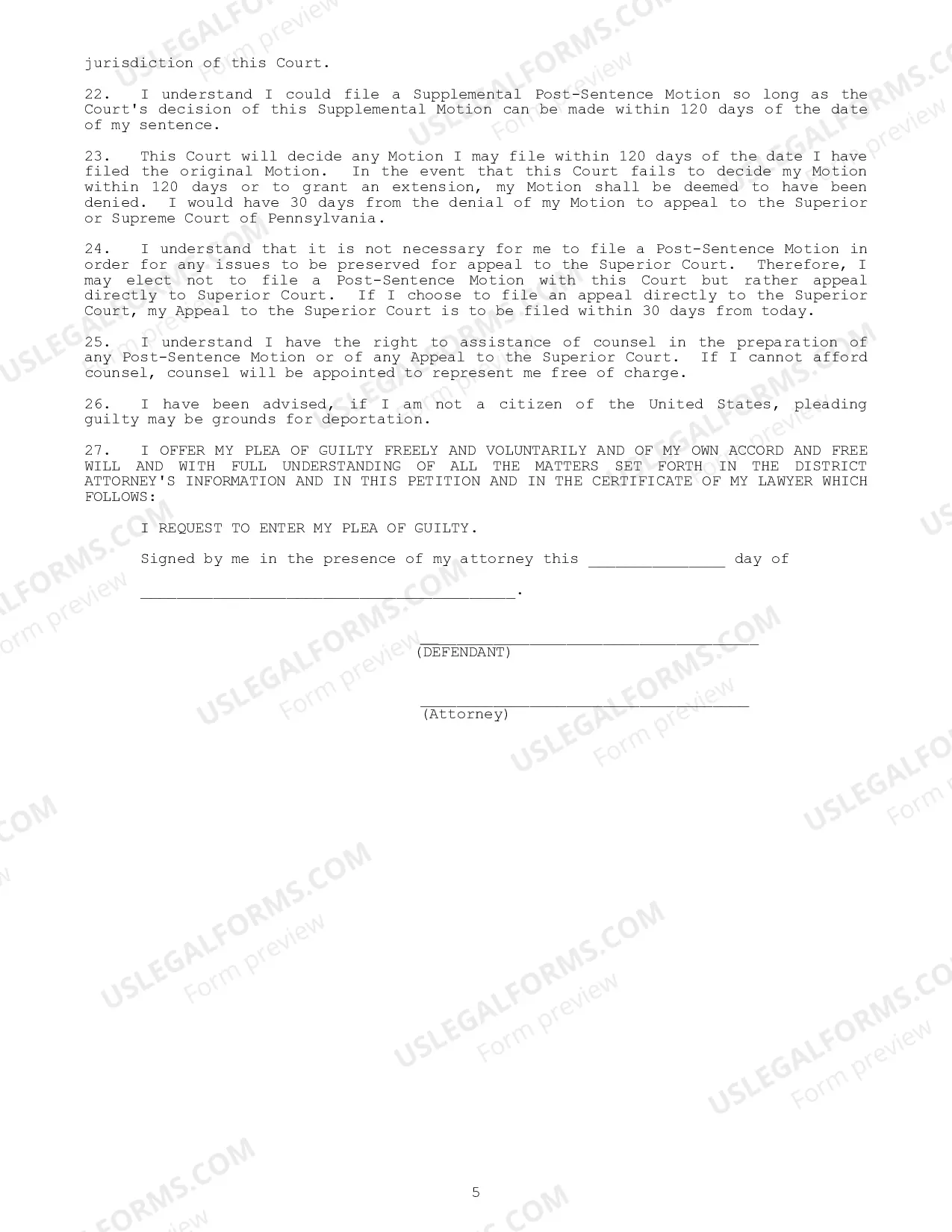 Preview Guilty Plea Petition