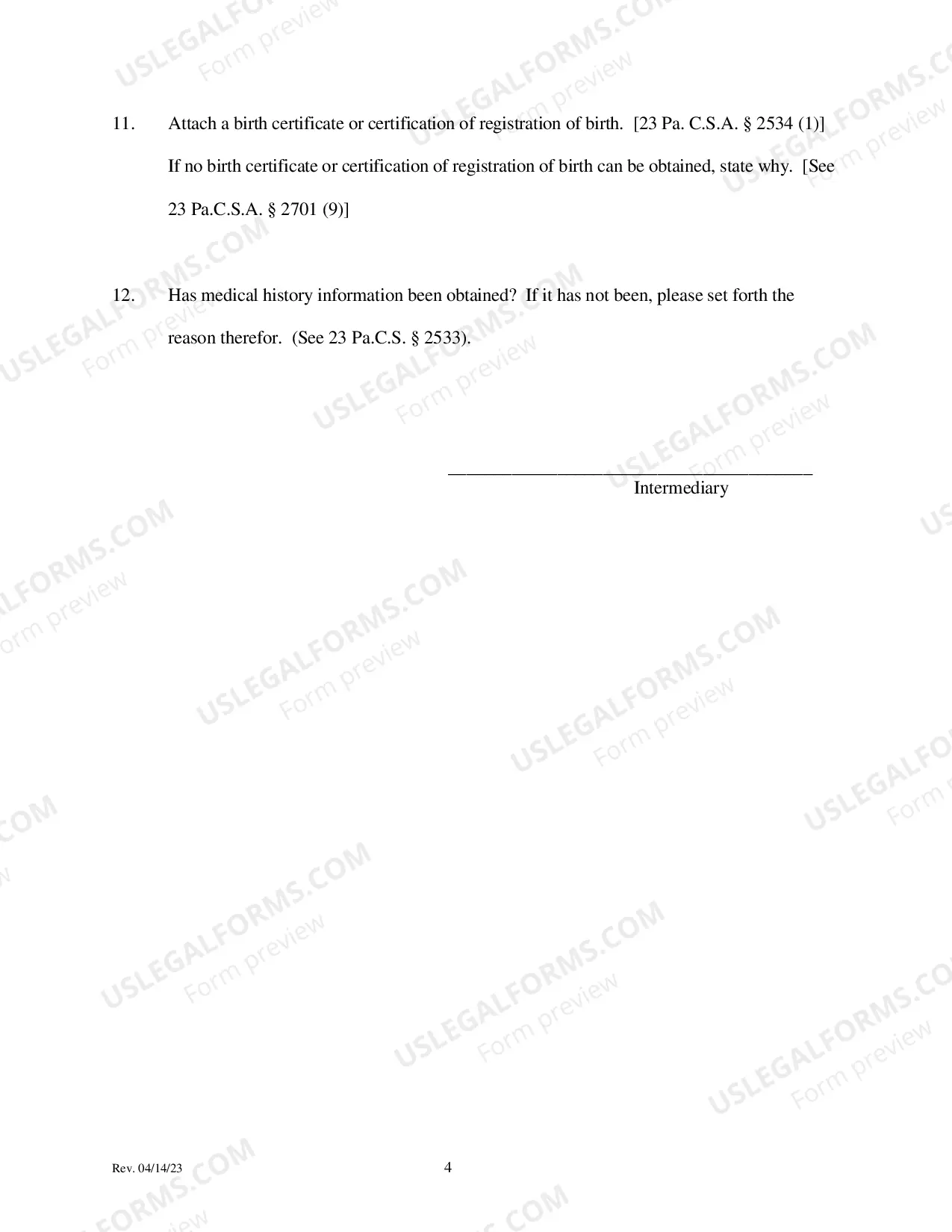 Preview Report of intermediary