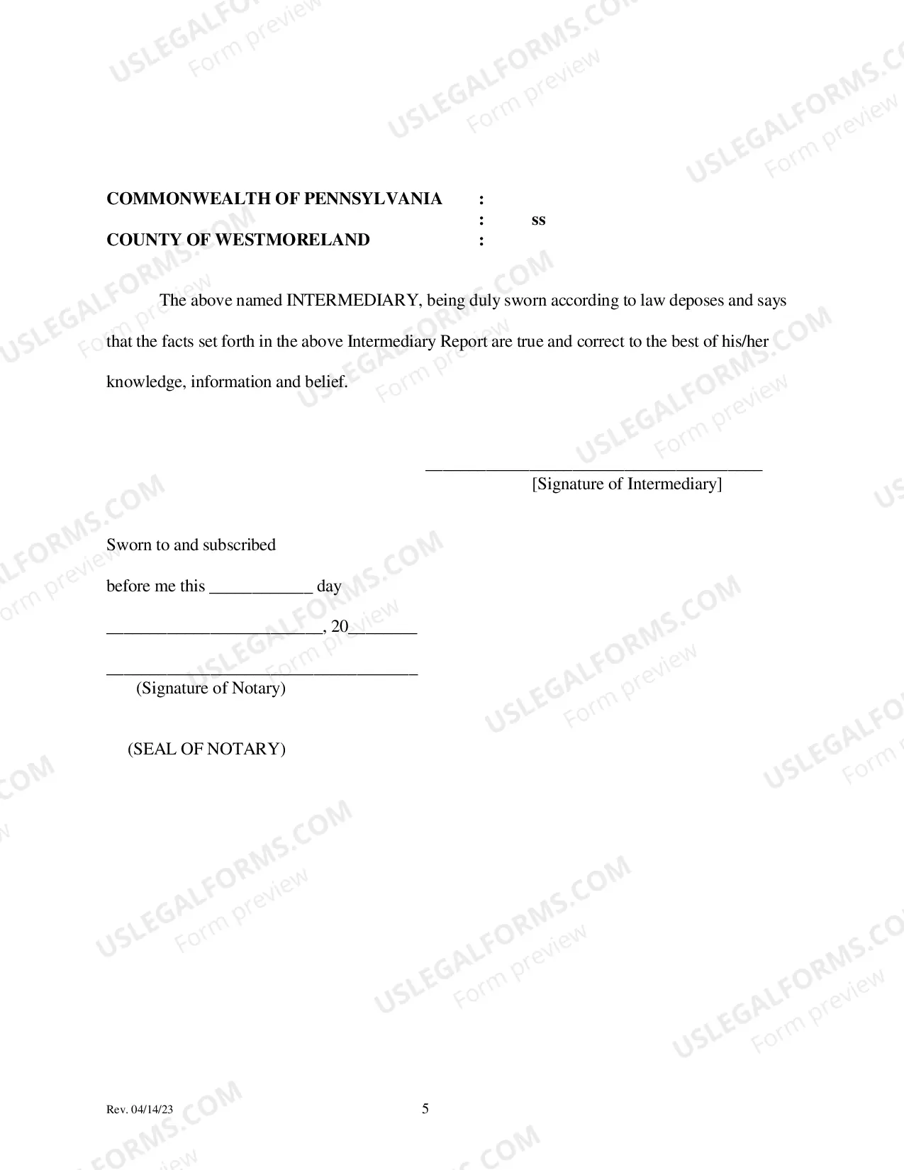 Preview Report of intermediary