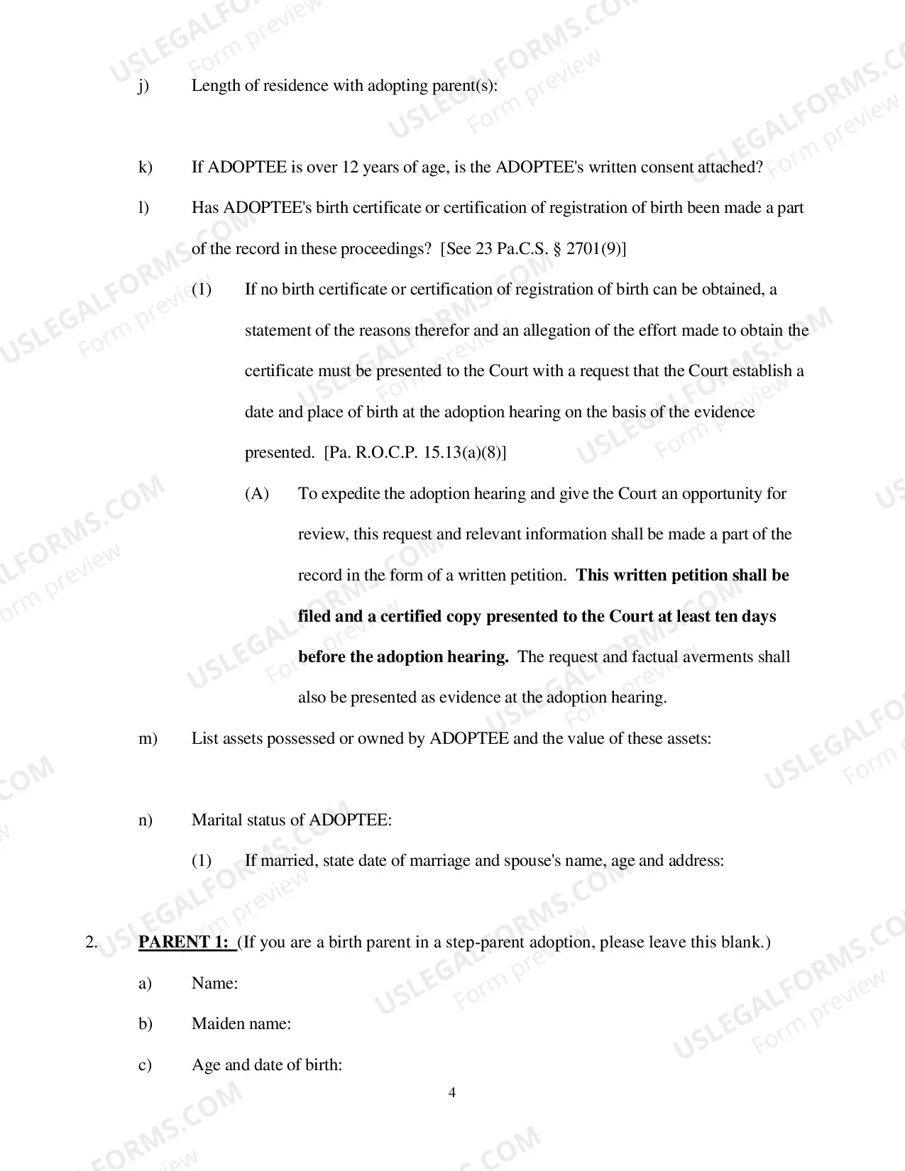 Preview Adoption Petition