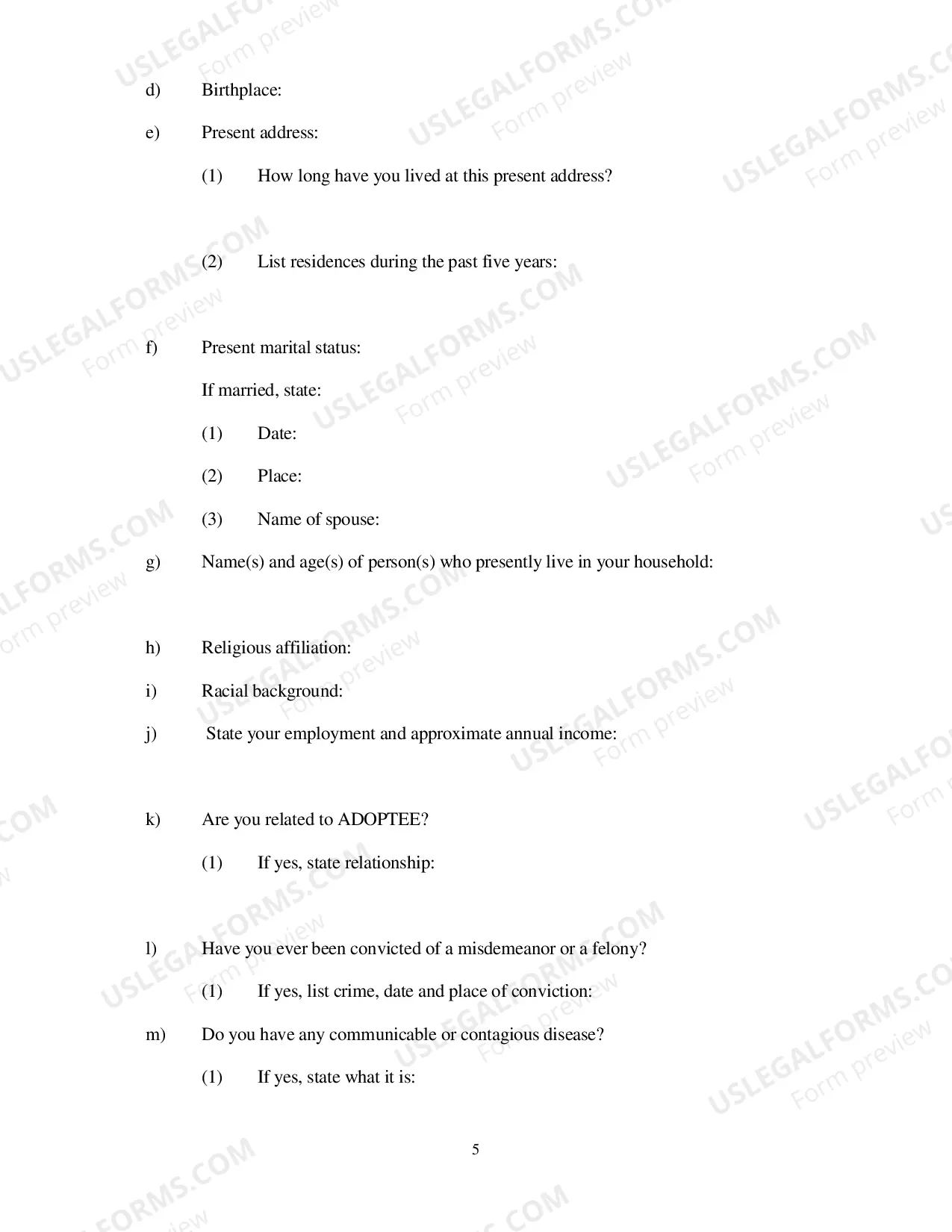 Preview Adoption Petition