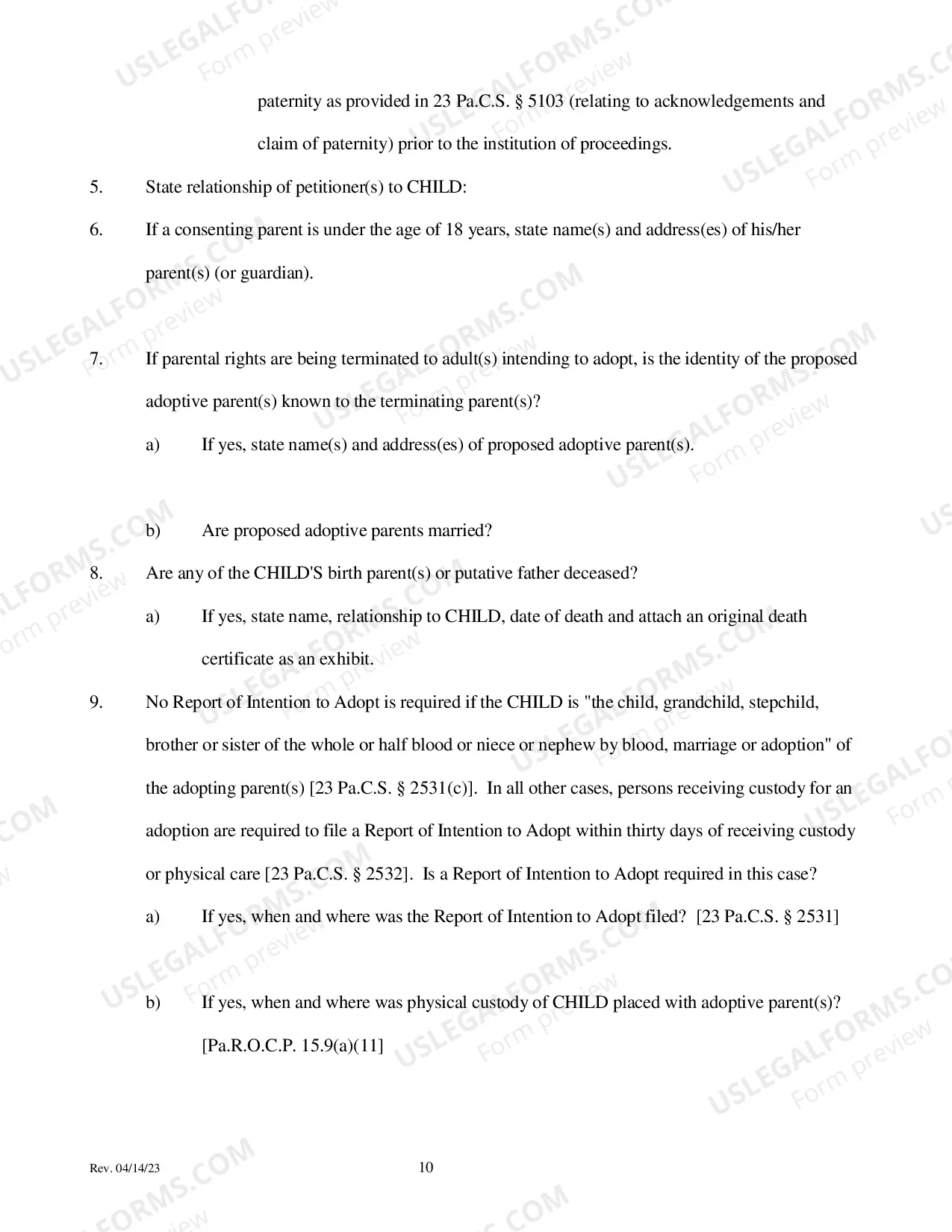 Preview Adoption - Confirmed Consent Petition