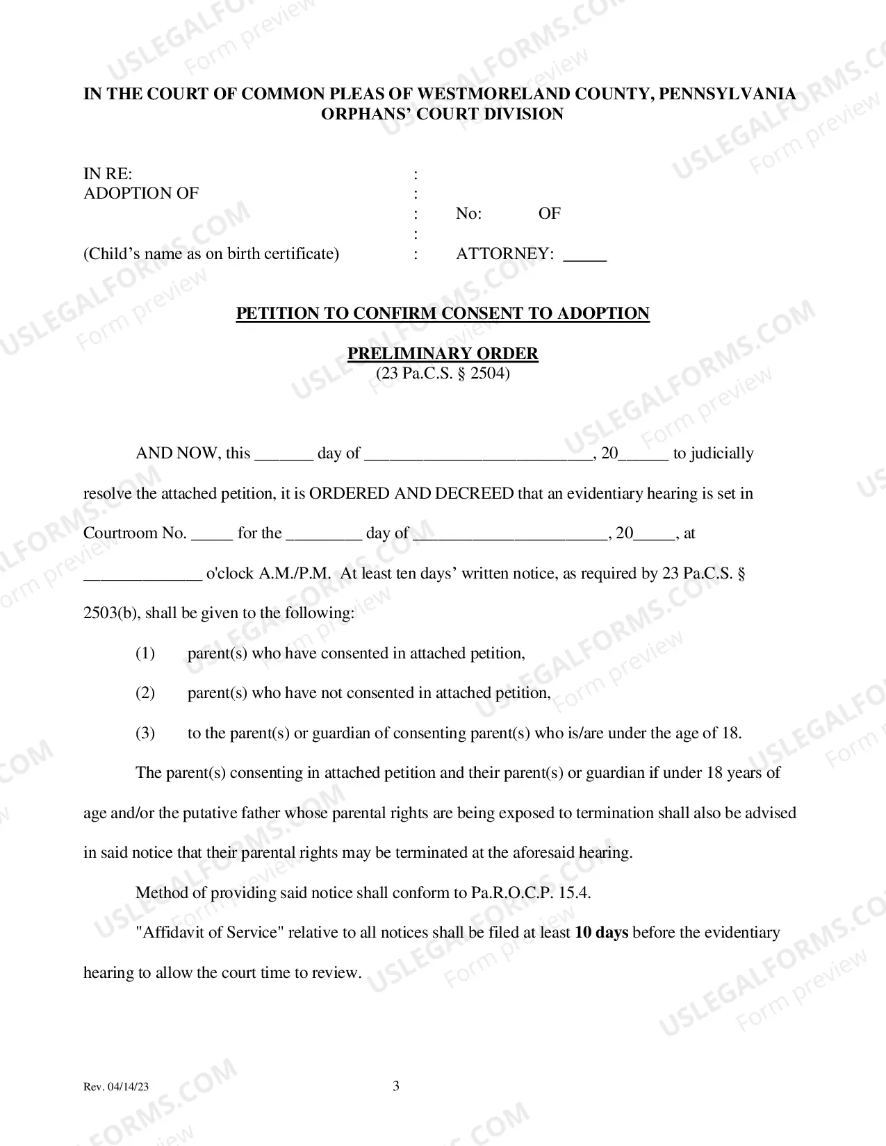 Preview Adoption - Confirmed Consent Petition