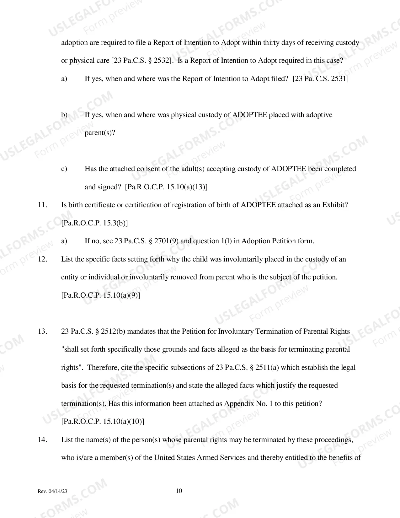 Preview Adoption - Involuntary Termination Petition
