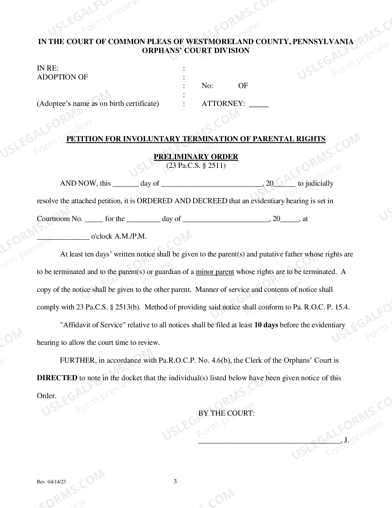 Preview Adoption - Involuntary Termination Petition
