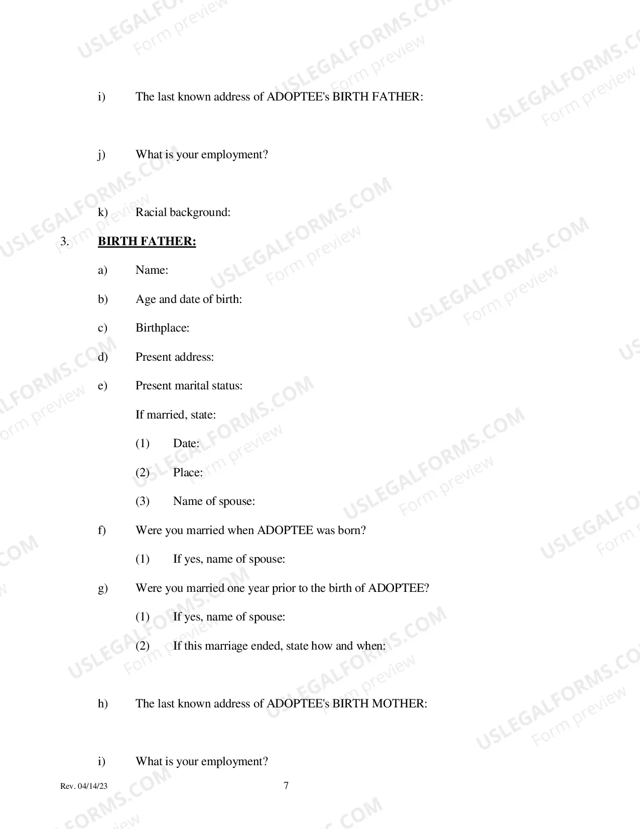 Preview Adoption - Involuntary Termination Petition