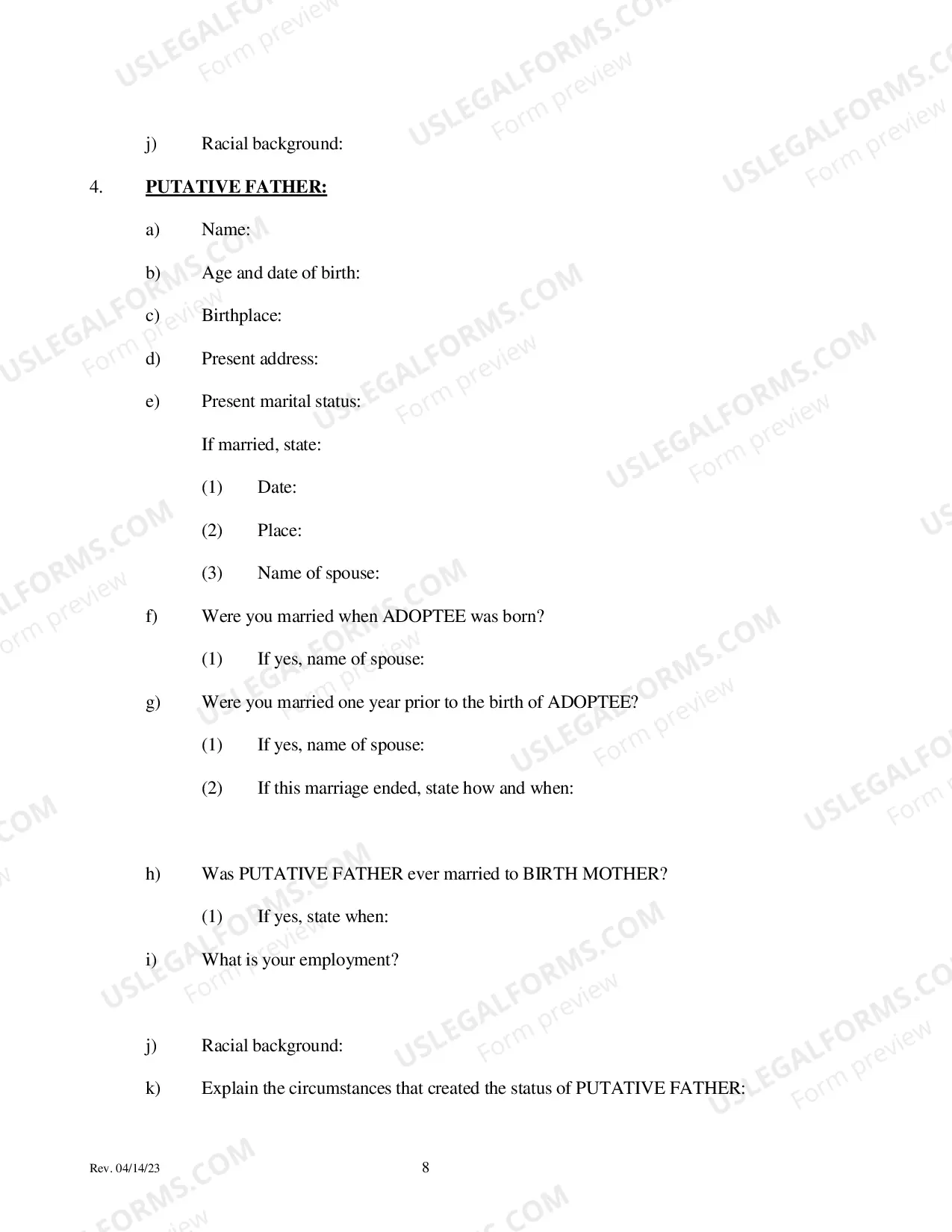 Preview Adoption - Involuntary Termination Petition