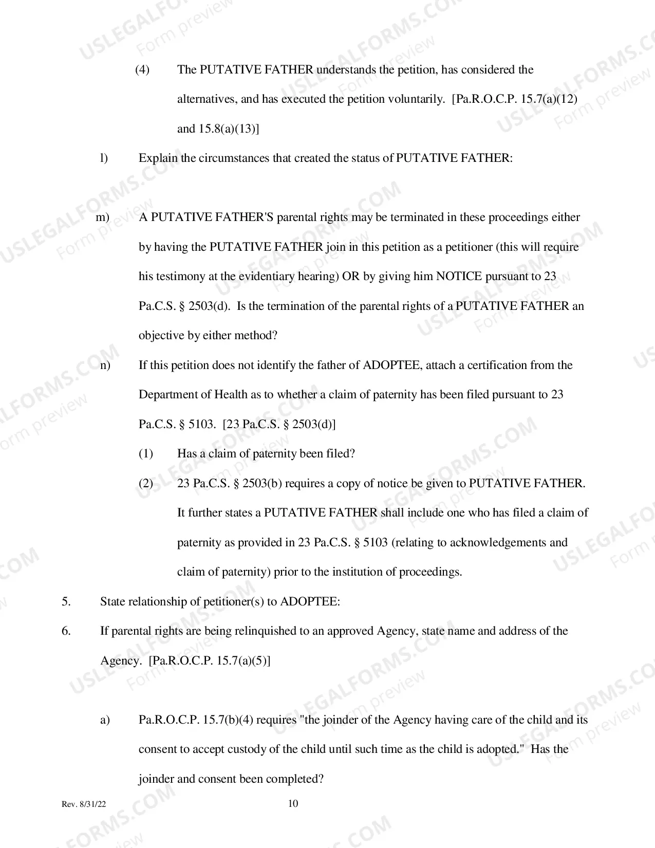 Preview Adoption - Voluntary Relinquishment Petition
