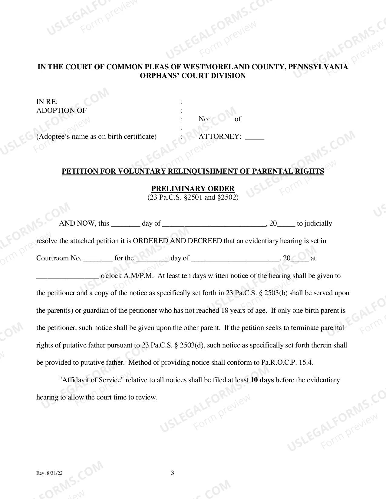 Preview Adoption - Voluntary Relinquishment Petition