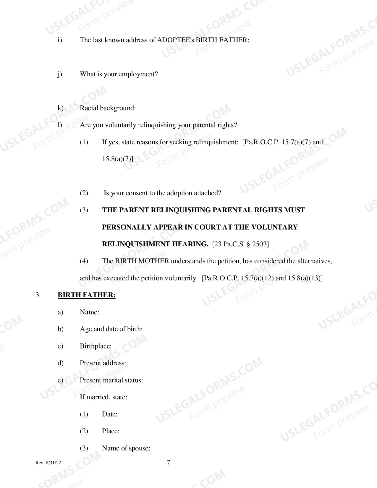 Preview Adoption - Voluntary Relinquishment Petition