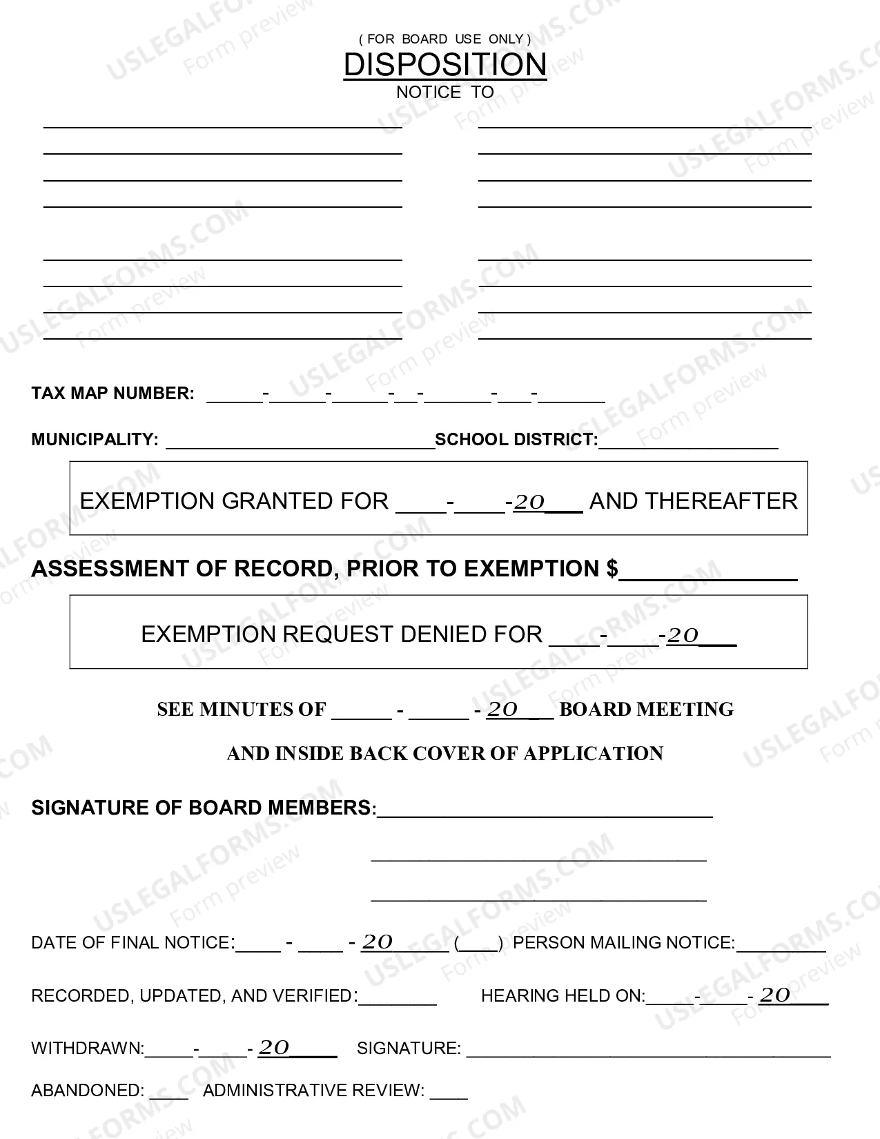 Preview Tax Assessment Exemption Application