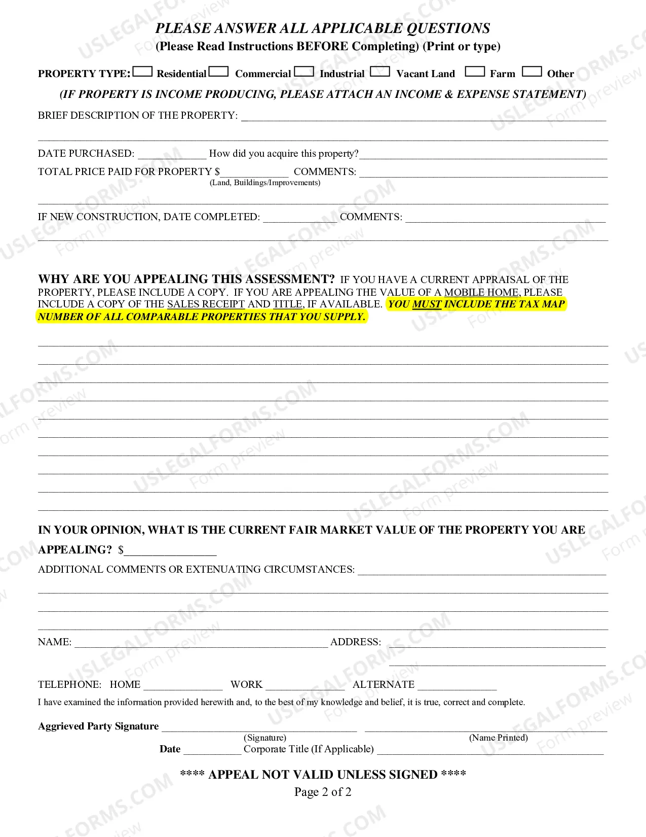 Preview Annual Assessment Appeal Form