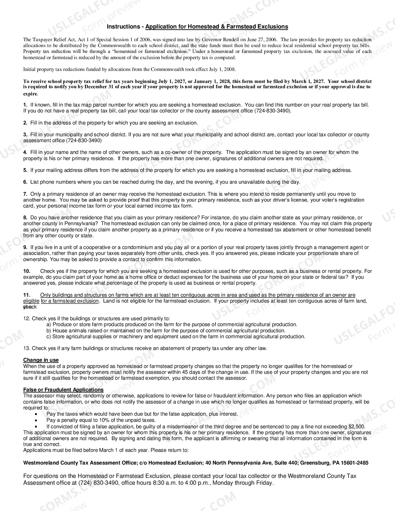 Preview Homestead Exclusion Application and Instructions