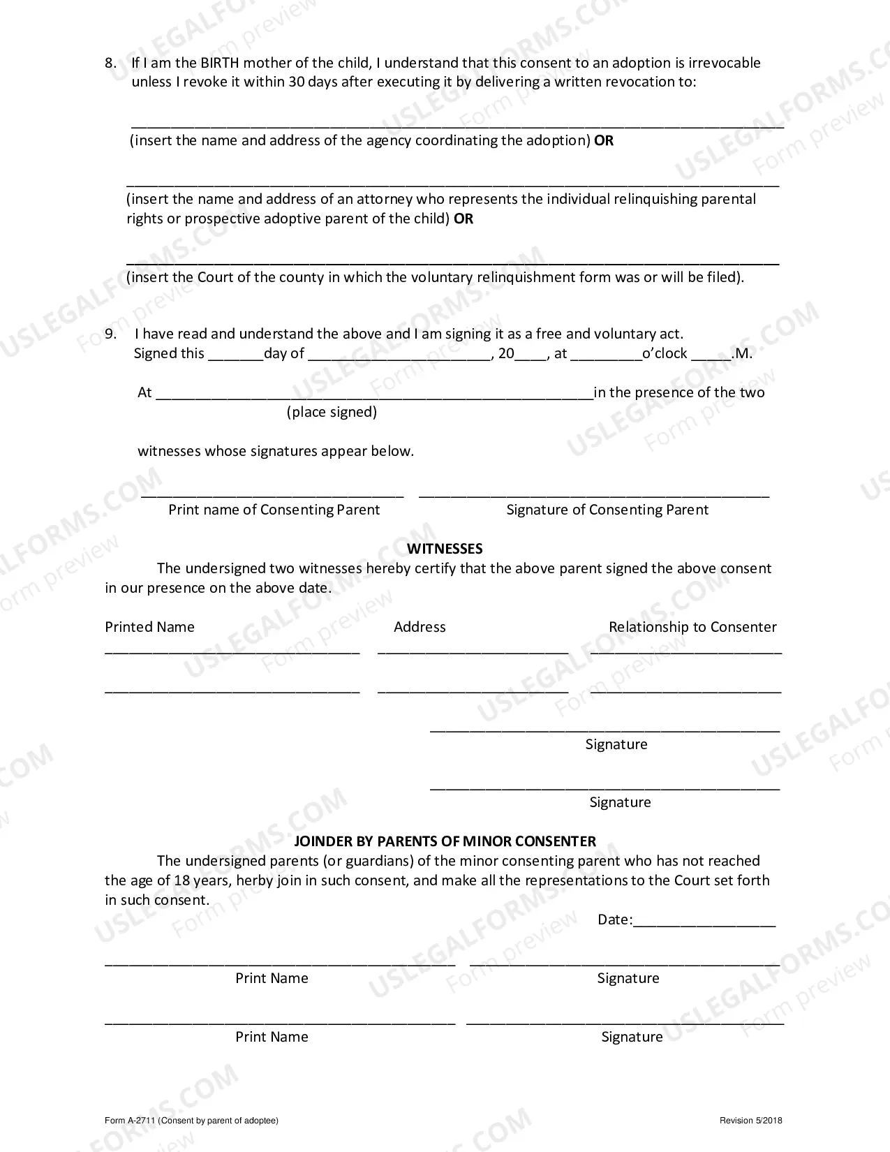 Preview Consent By Parent of Adoptee