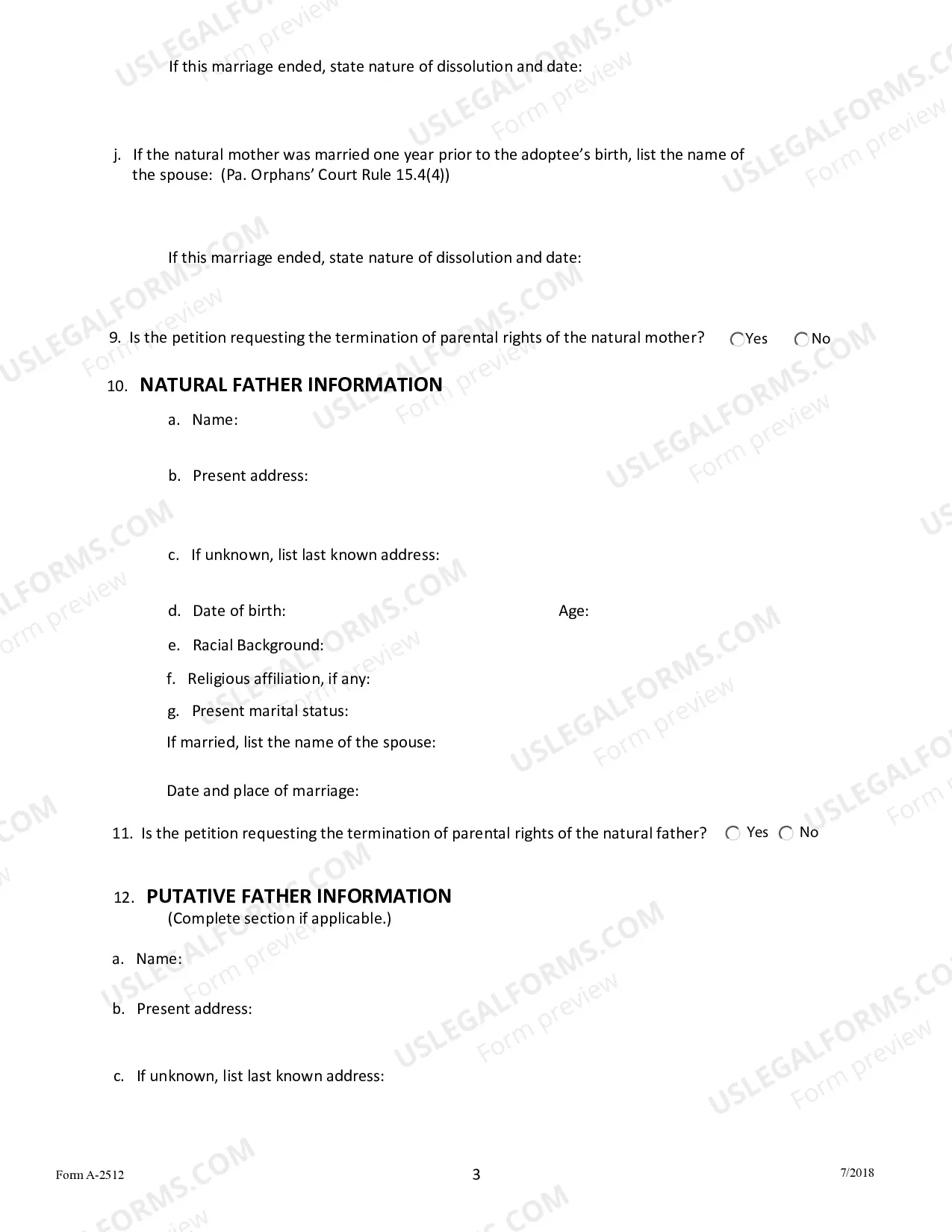 Preview Petition For Involutatry Termination of Parental Rights
