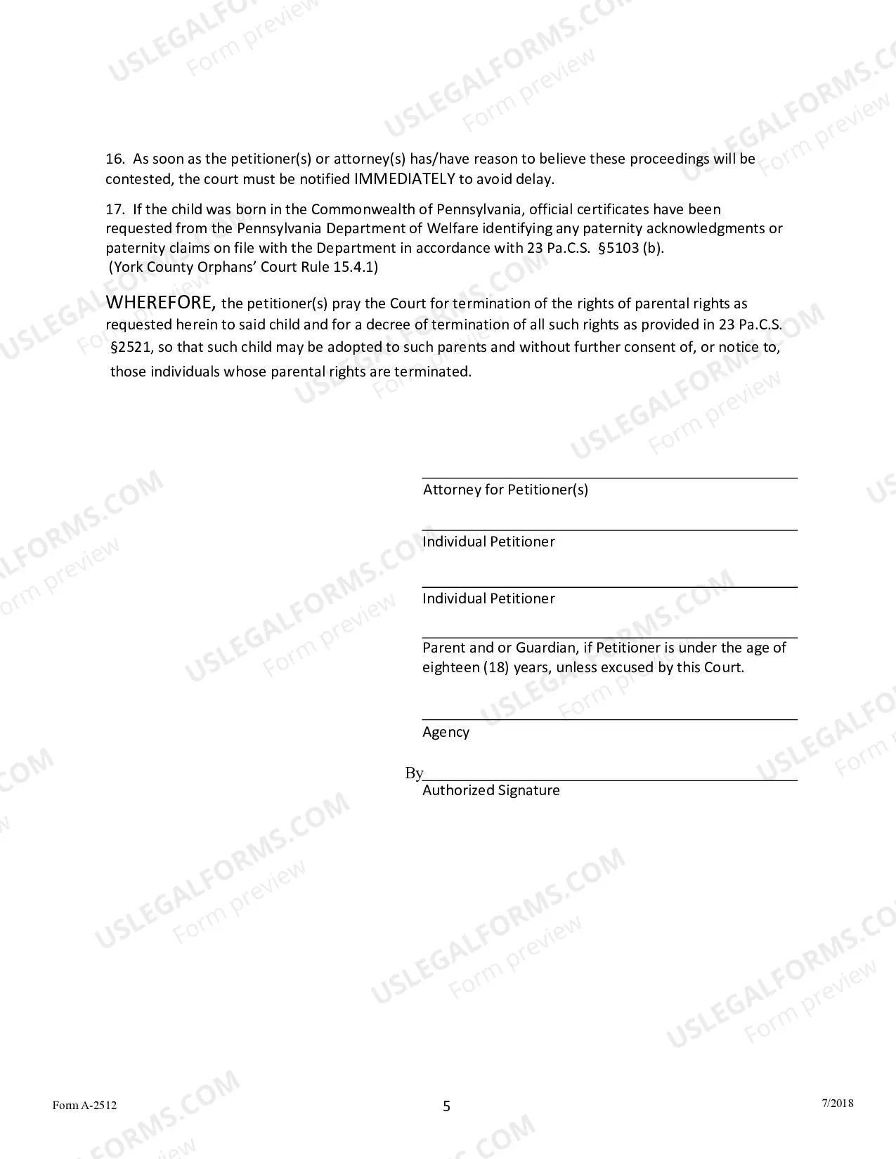 Preview Petition For Involutatry Termination of Parental Rights