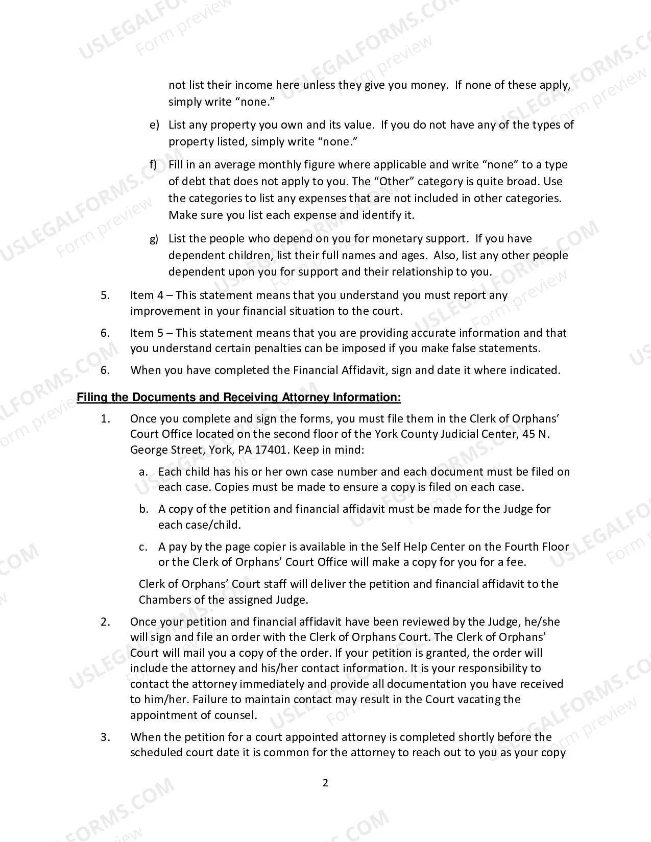 Preview Petition for Court Appointed Counsel and Financial Affidavit form and Information Packet
