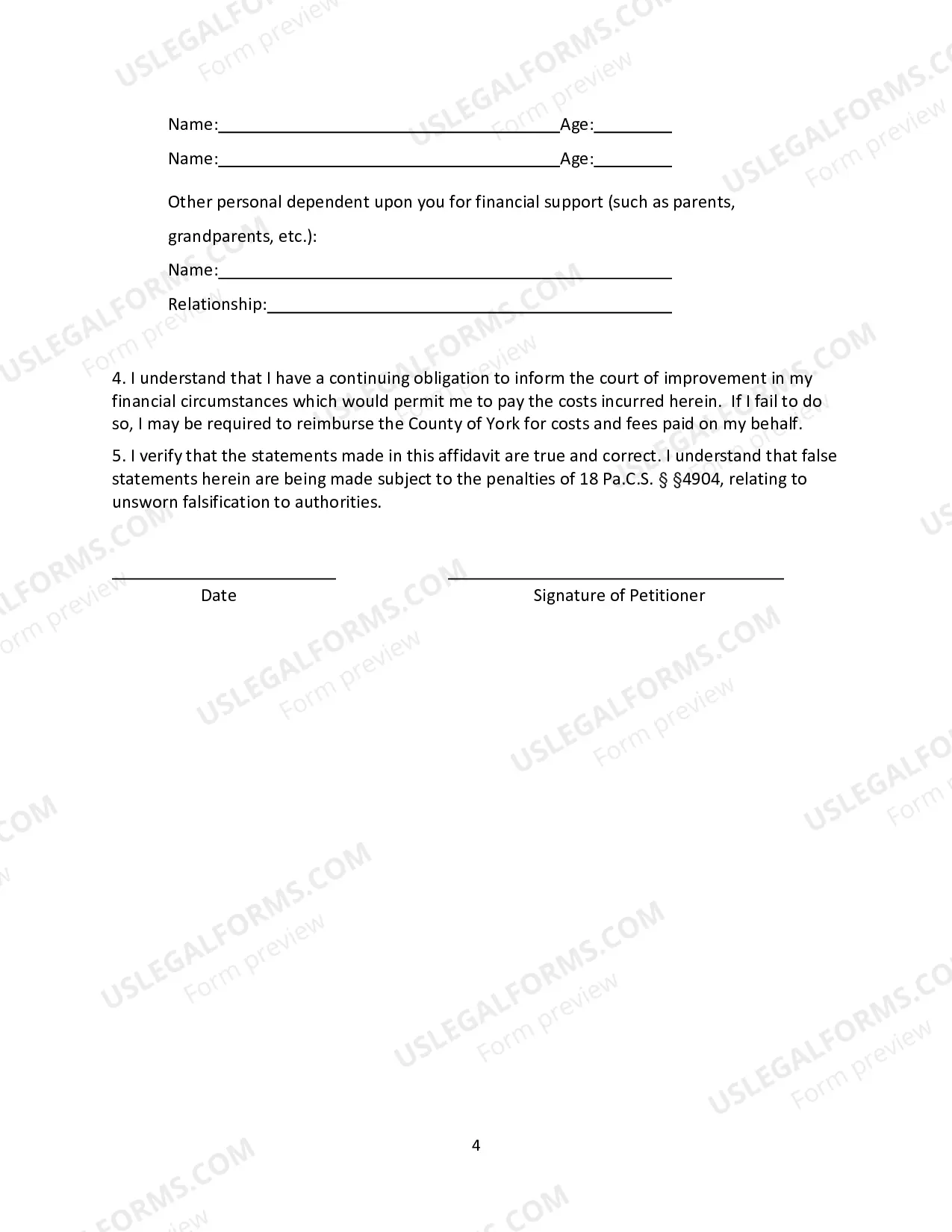 Preview Petition for Court Appointed Counsel and Financial Affidavit form and Information Packet