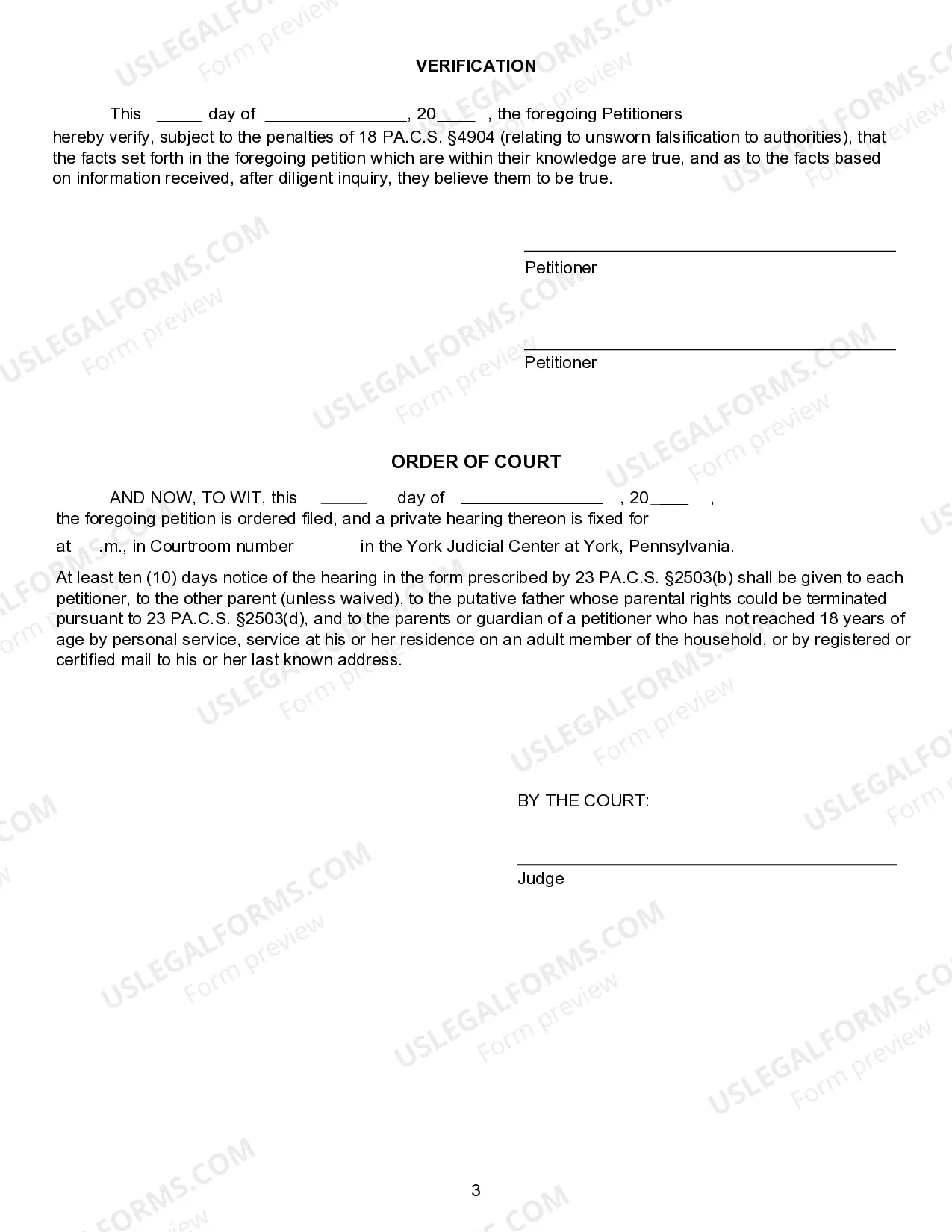 Preview Petition For Voluntary Relinquishment of all Parental Rights and Duties to Adult