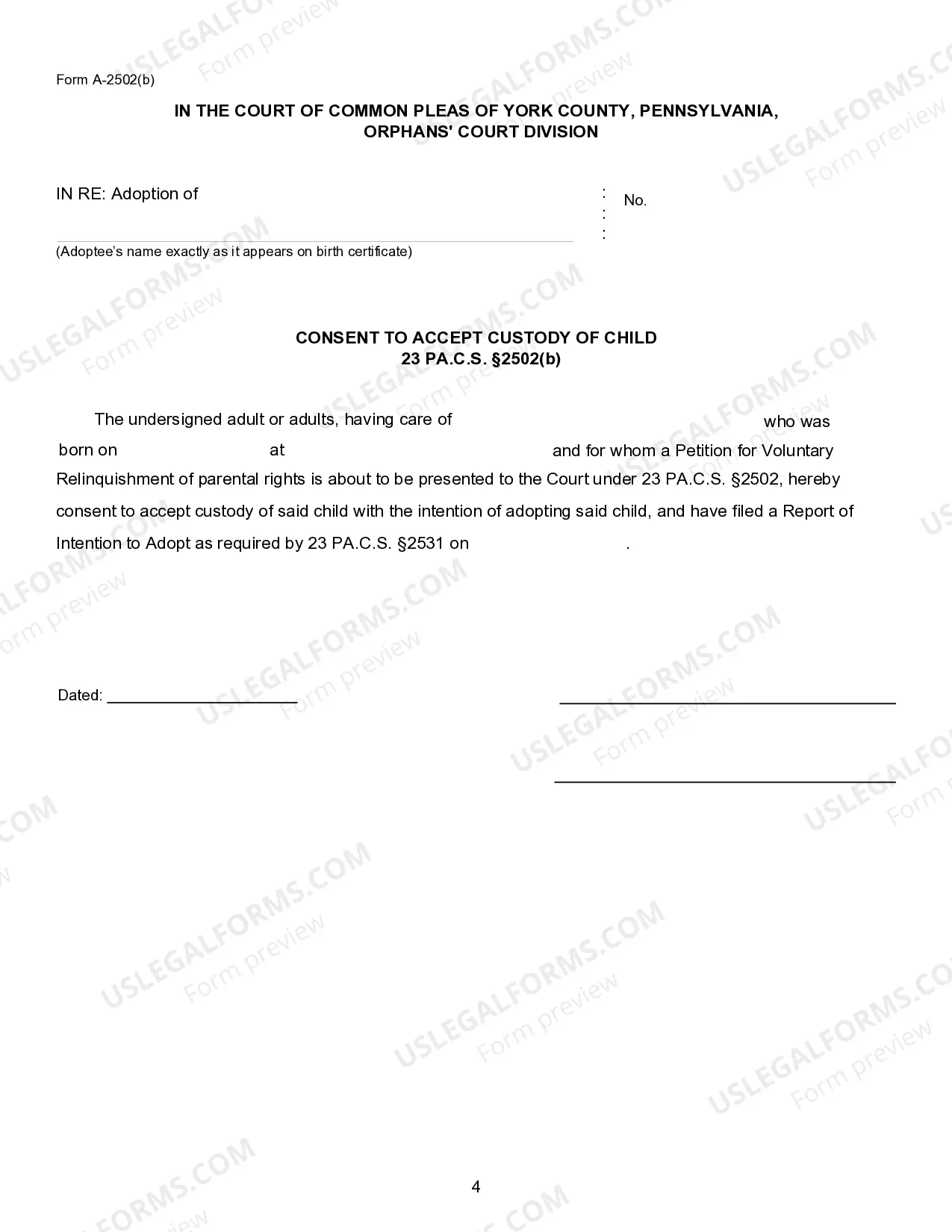 Preview Petition For Voluntary Relinquishment of all Parental Rights and Duties to Adult